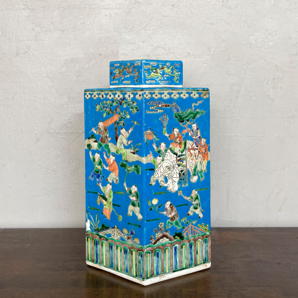 Blue Hexagonal Porcelain Lidded Jar