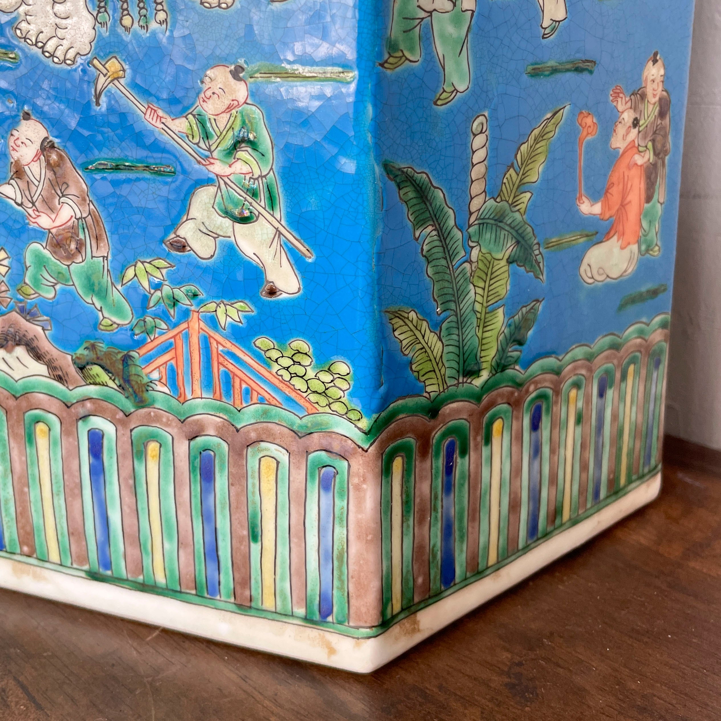 Blue Hexagonal Porcelain Lidded Jar