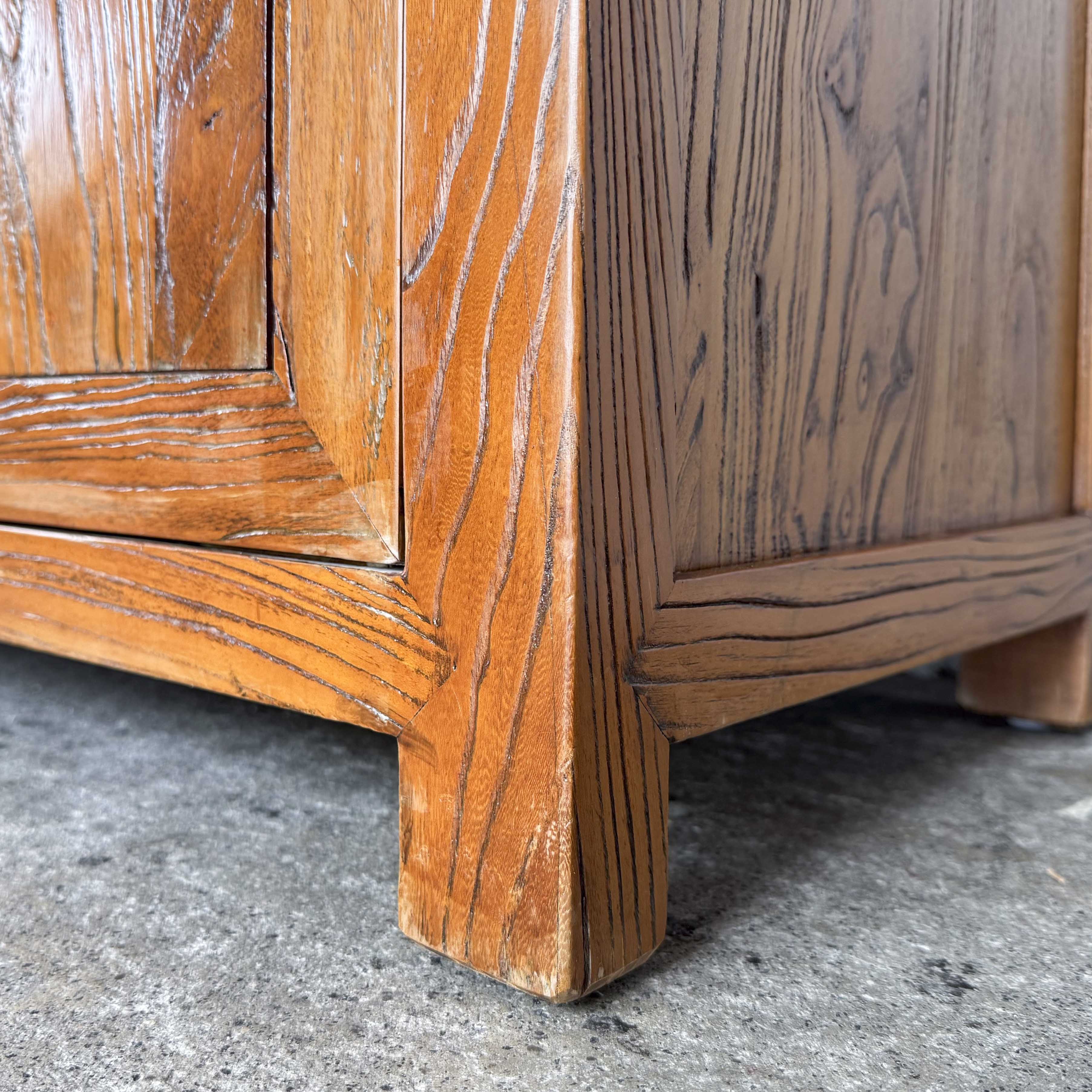Revarnished Elm Cabinet with Calligraphy Door Handles