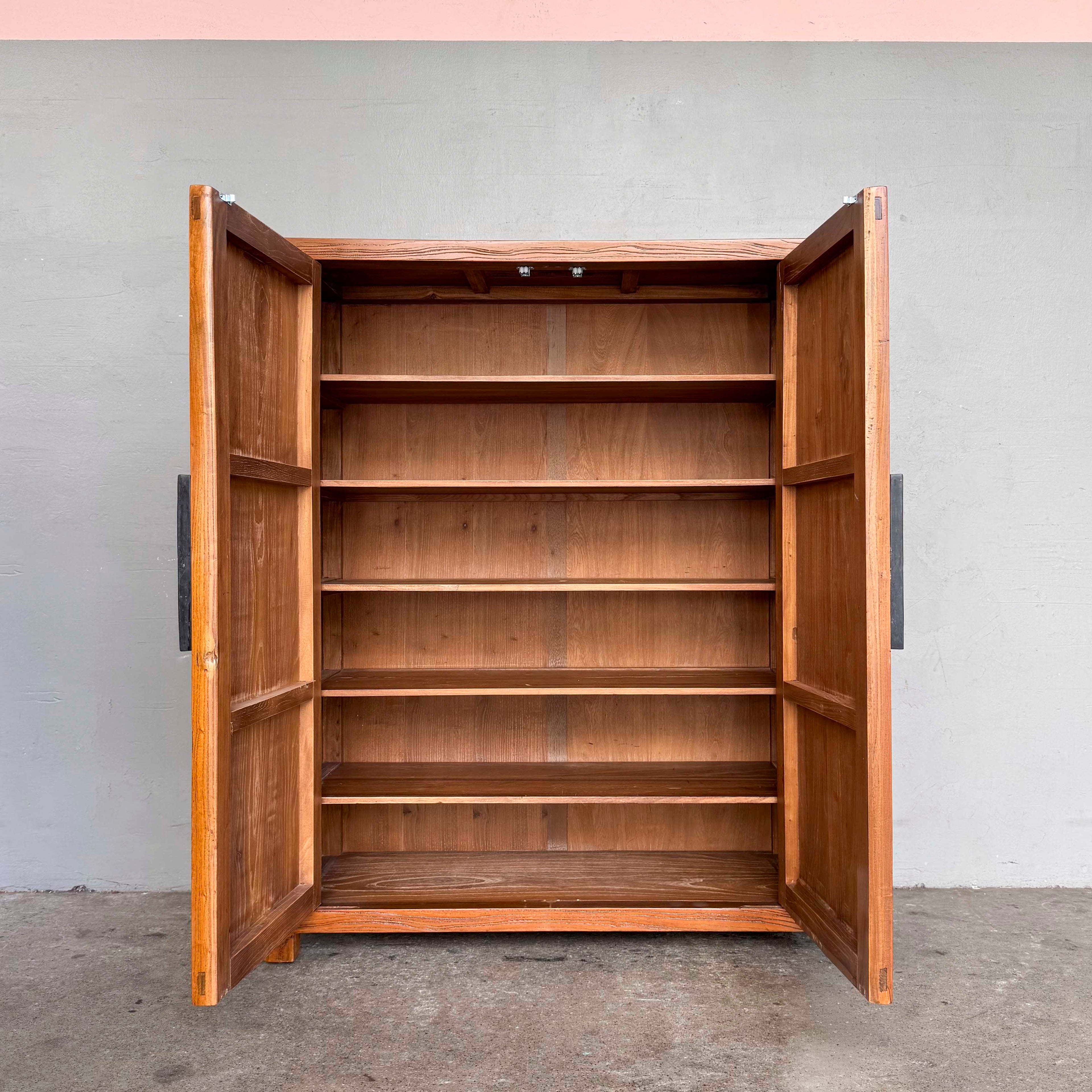 Revarnished Elm Cabinet with Calligraphy Door Handles