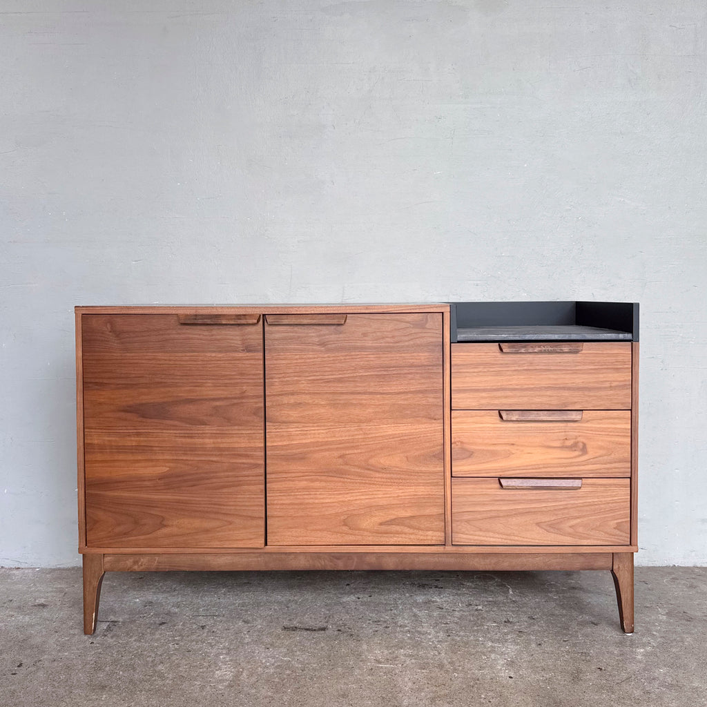 Walnut-Veneered Sideboard with Stone Inset