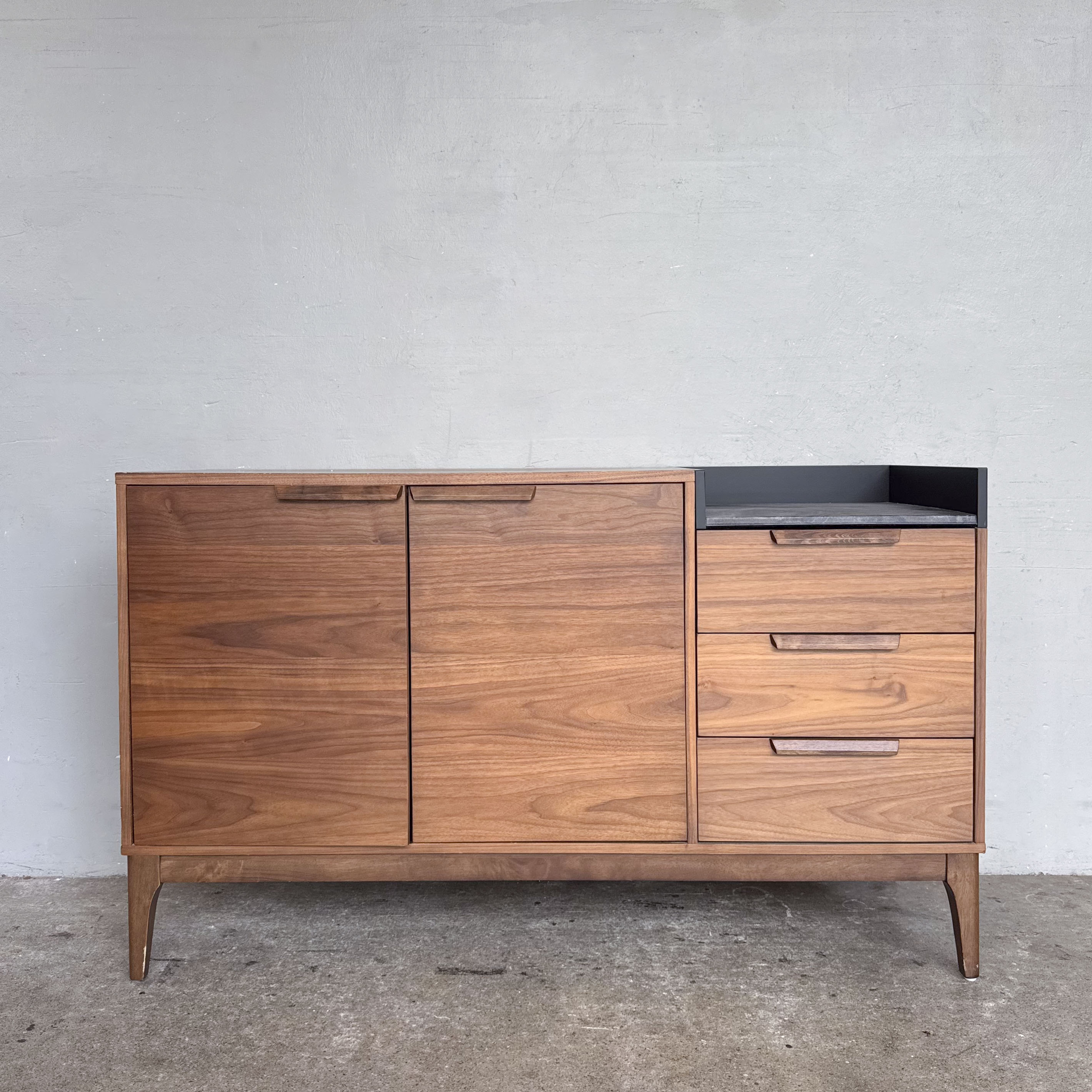 Walnut-Veneered Sideboard with Stone Inset
