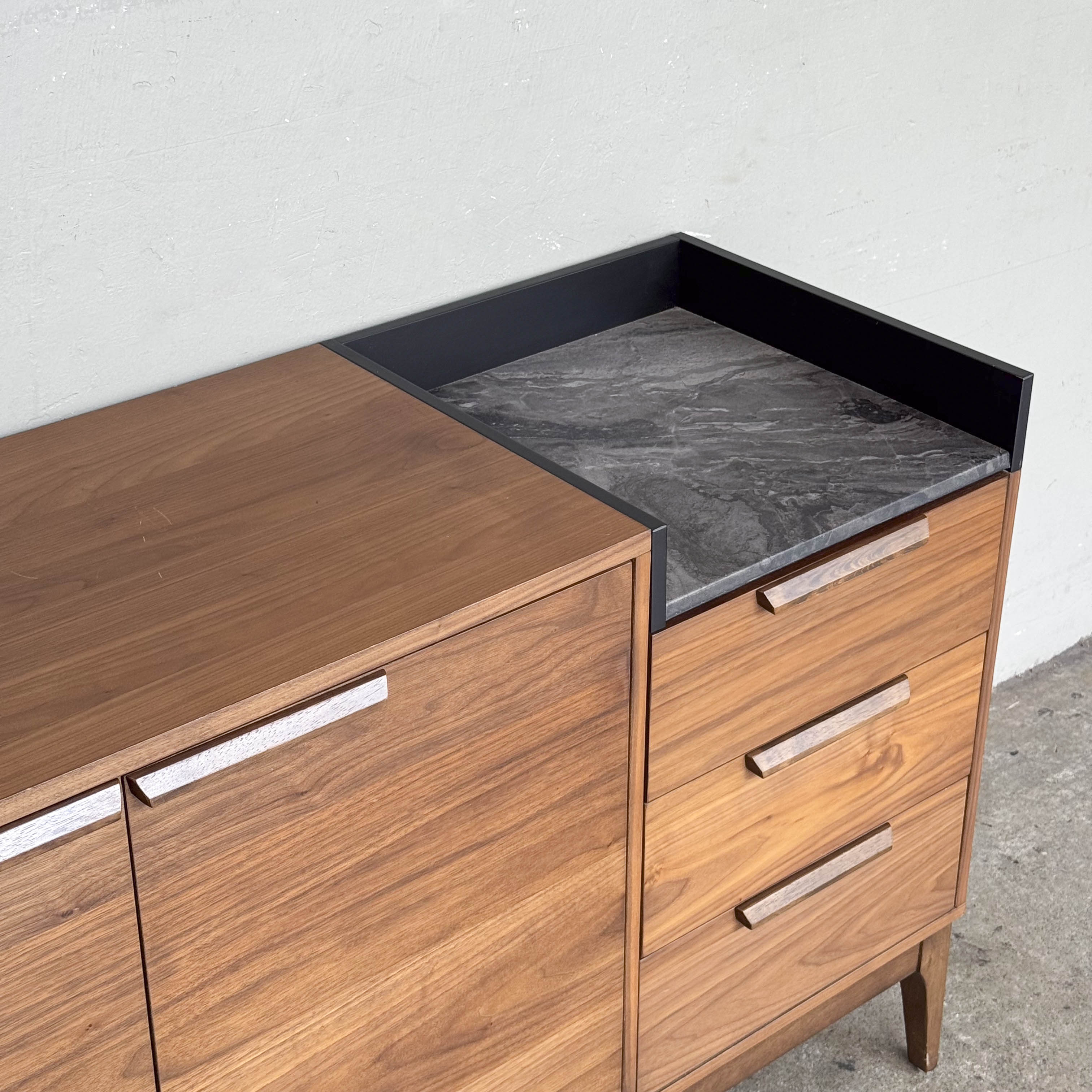 Walnut-Veneered Sideboard with Stone Inset