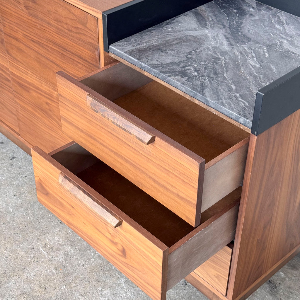 Walnut-Veneered Sideboard with Stone Inset