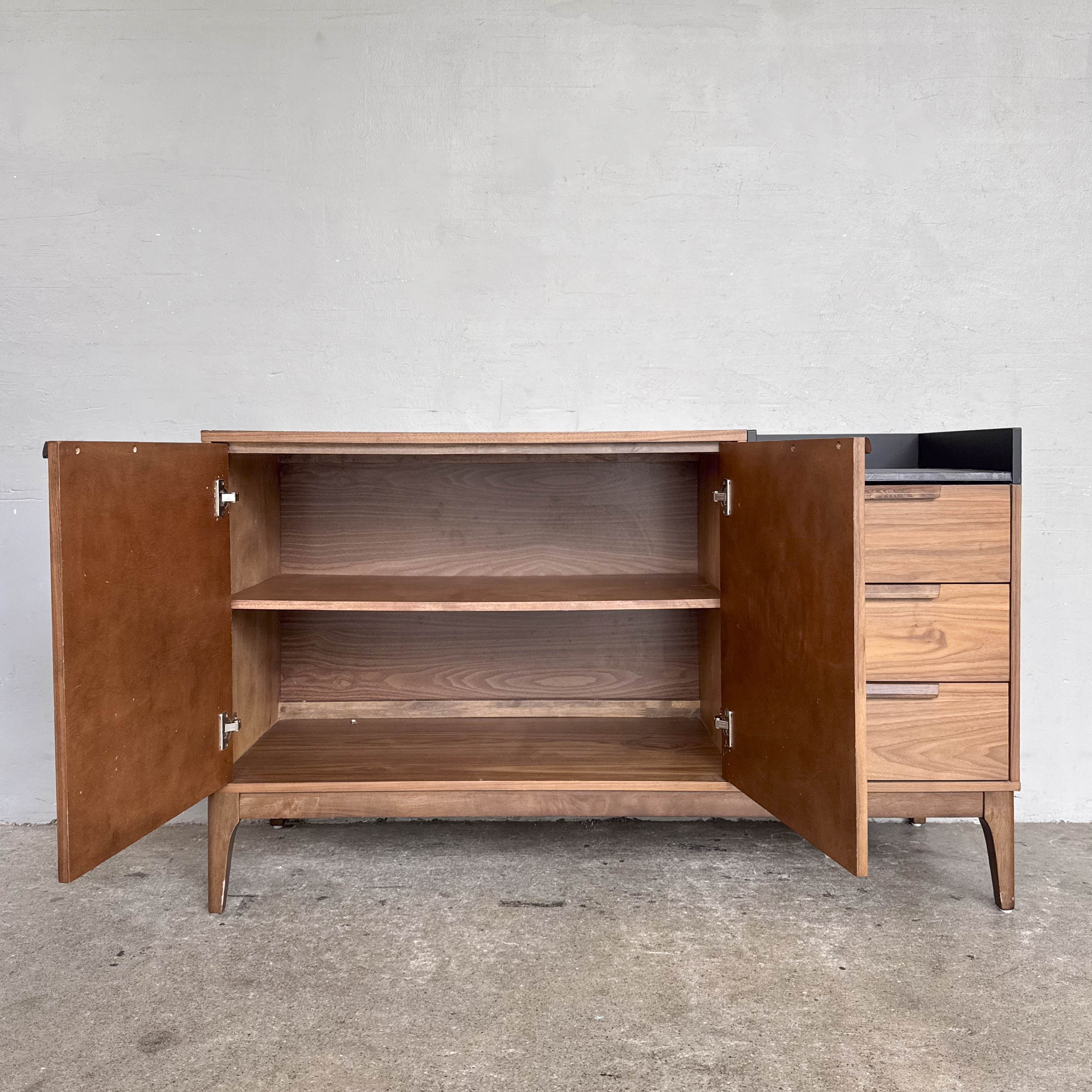Walnut-Veneered Sideboard with Stone Inset