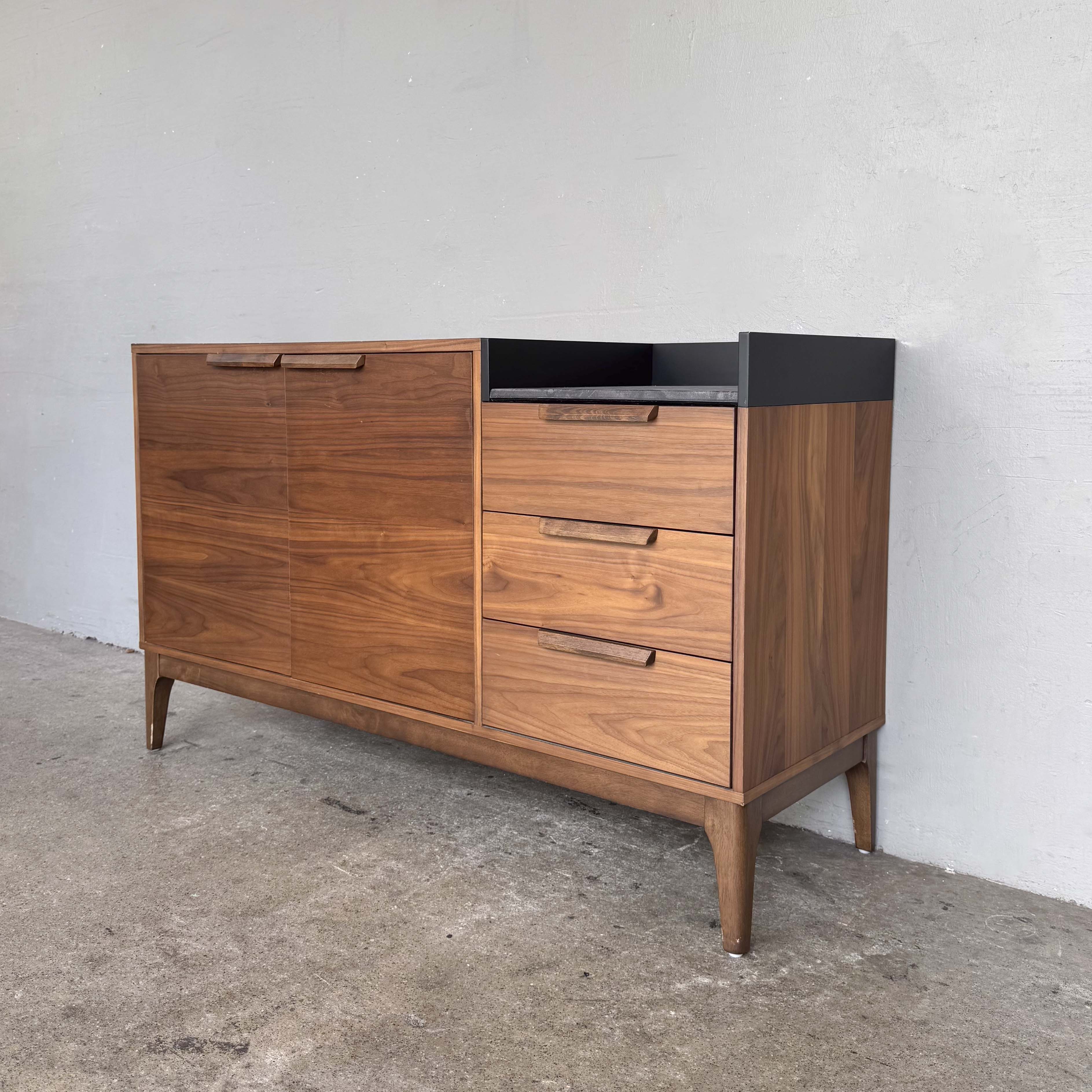Walnut-Veneered Sideboard with Stone Inset