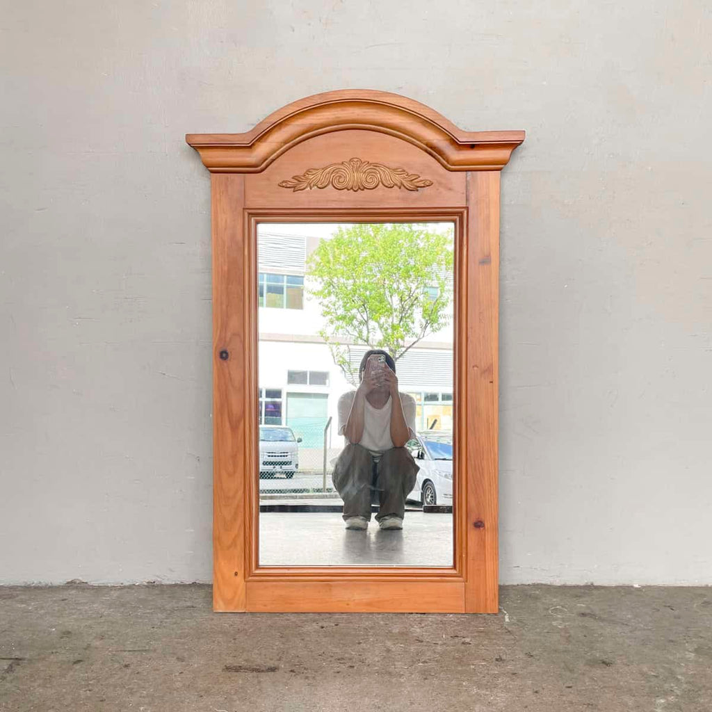 Curved Pediment Pinewood Mirror