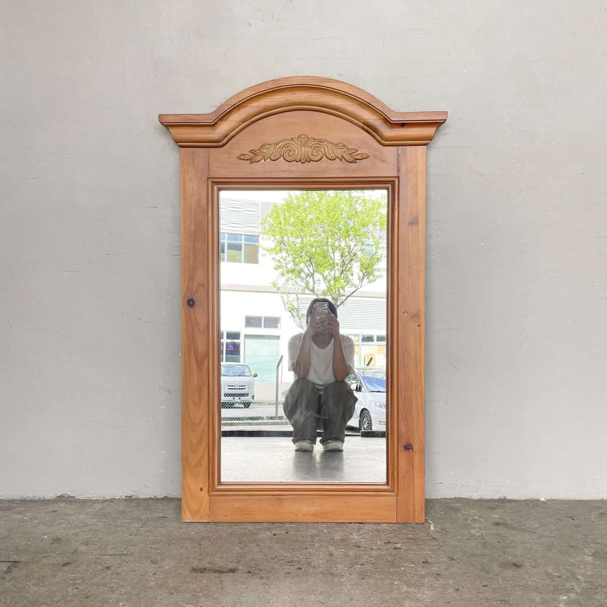 Curved Pediment Pinewood Mirror