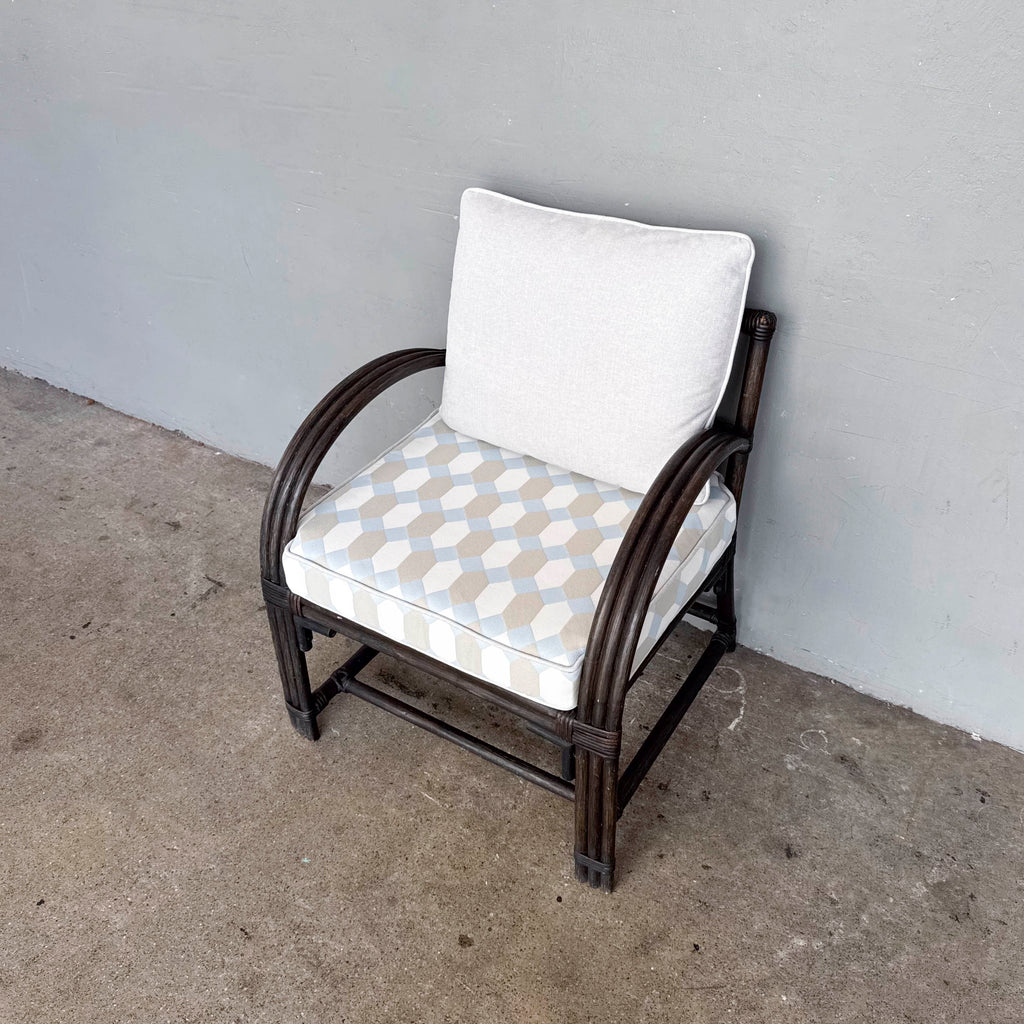 Newly Upholstered Cane Accent Chair with Cushions