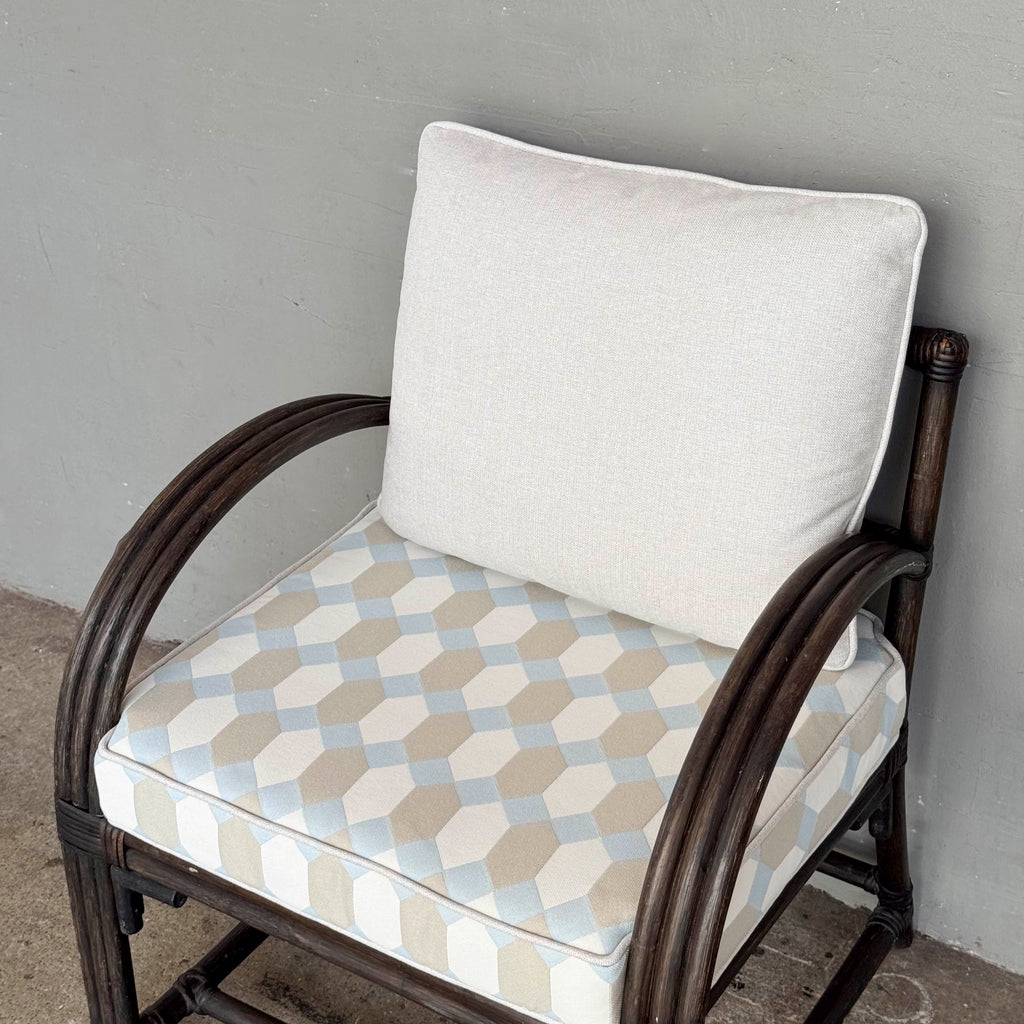 Newly Upholstered Cane Accent Chair with Cushions