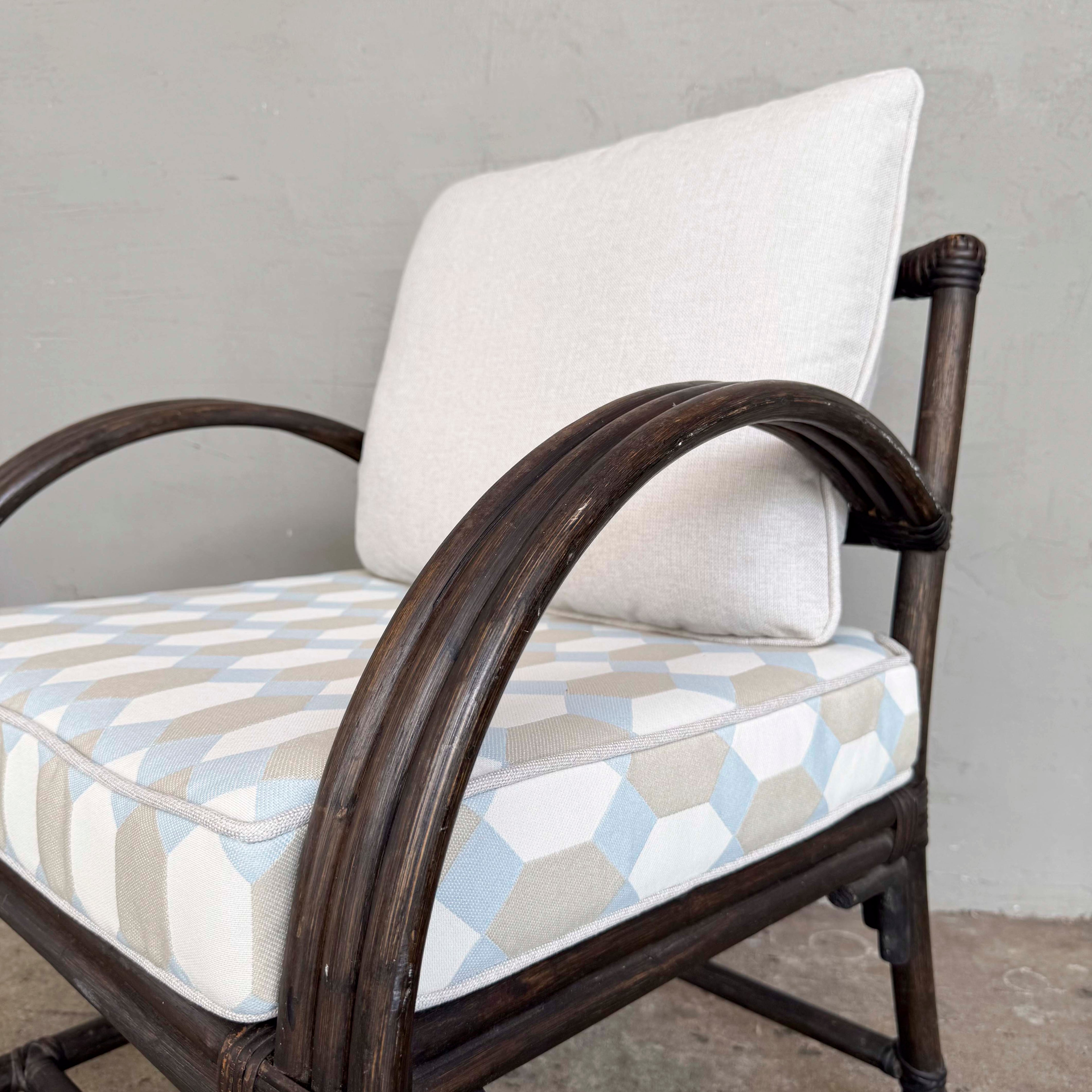 Newly Upholstered Cane Accent Chair with Cushions