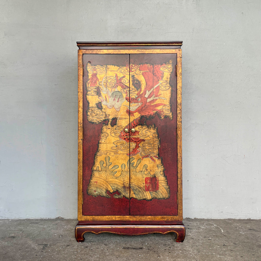 Red & Gold Dragon Motif Side Cabinet