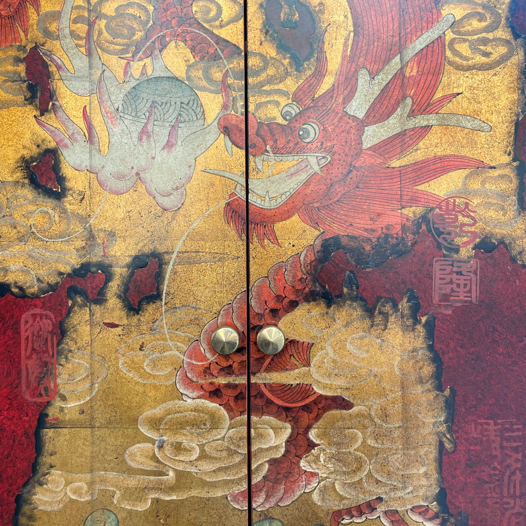 Red & Gold Dragon Motif Side Cabinet