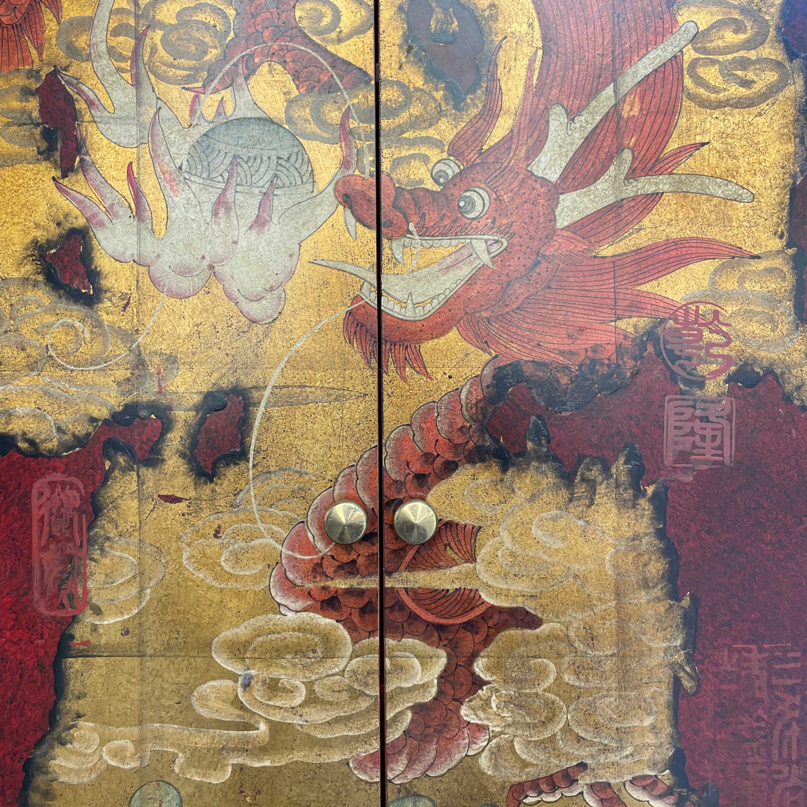 Red & Gold Dragon Motif Side Cabinet