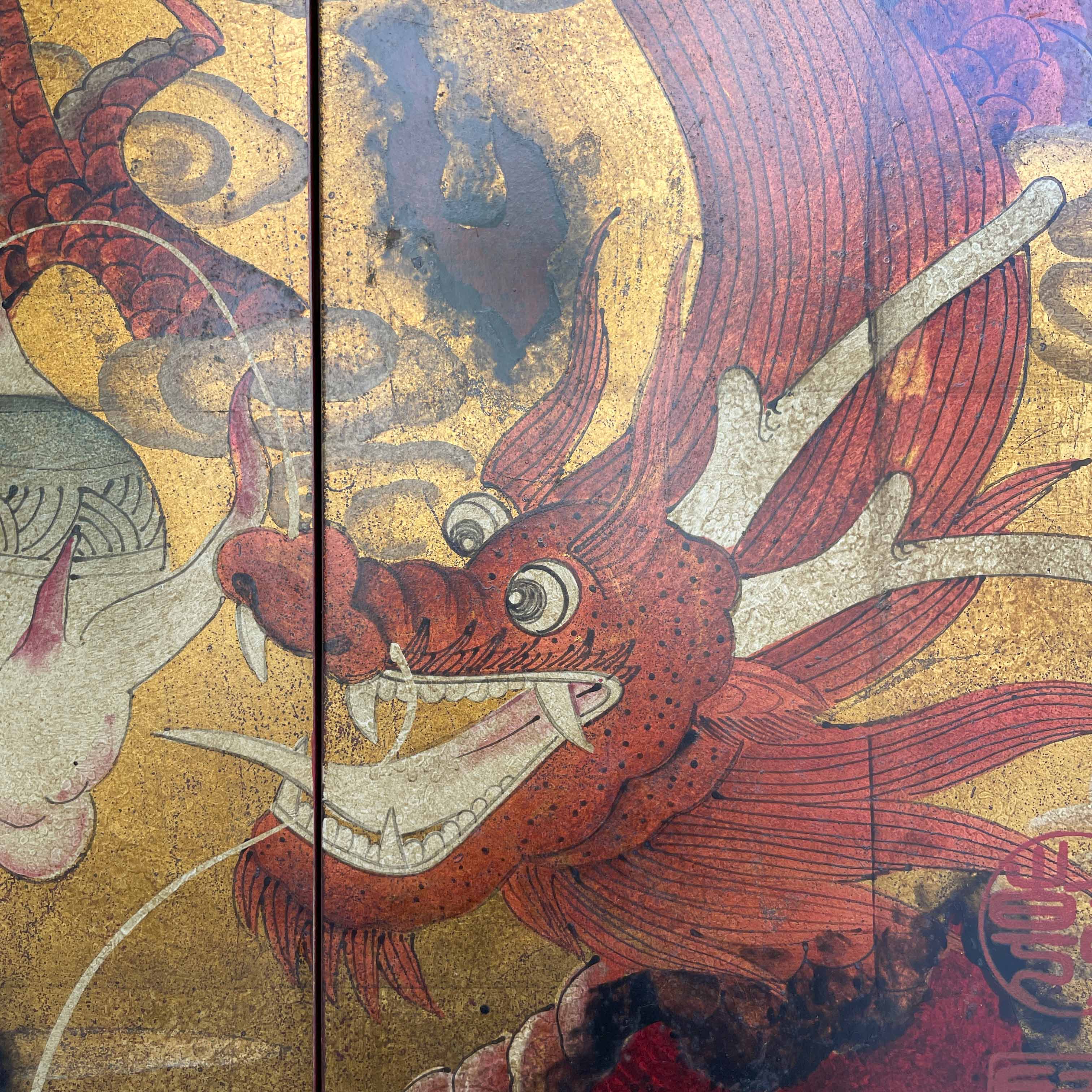 Red & Gold Dragon Motif Side Cabinet