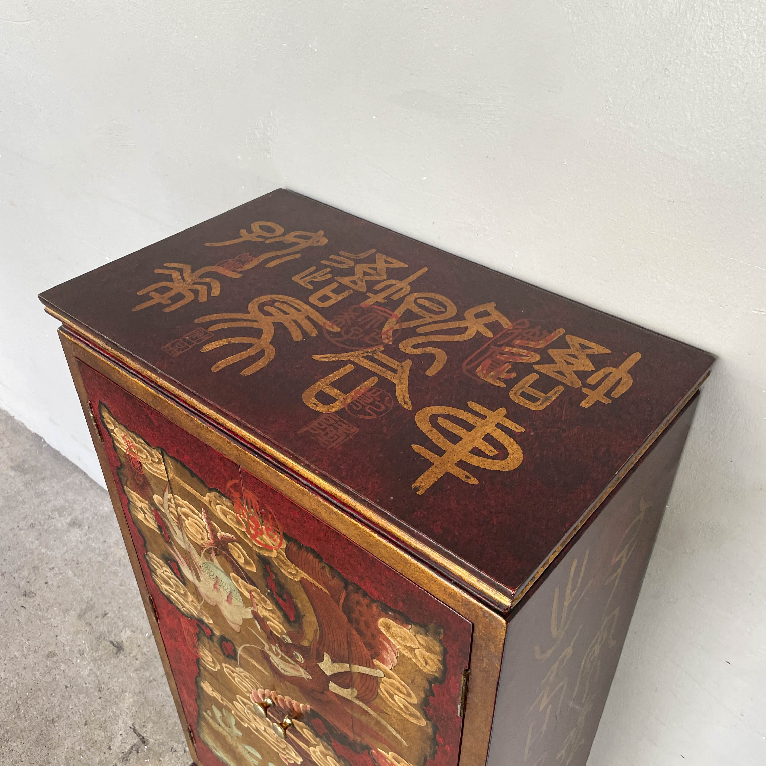 Red & Gold Dragon Motif Side Cabinet