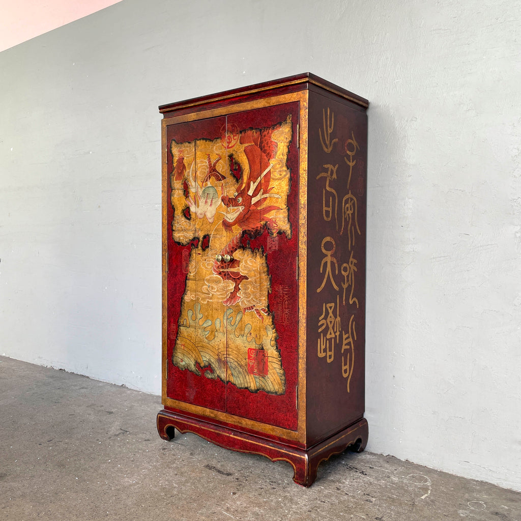 Red & Gold Dragon Motif Side Cabinet