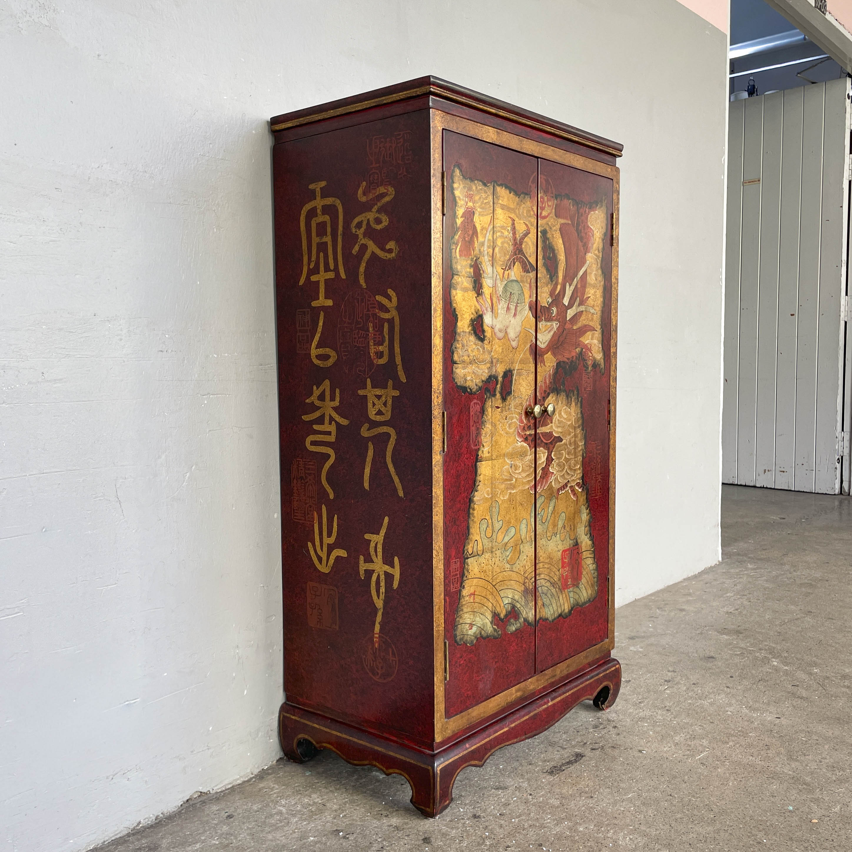 Red & Gold Dragon Motif Side Cabinet