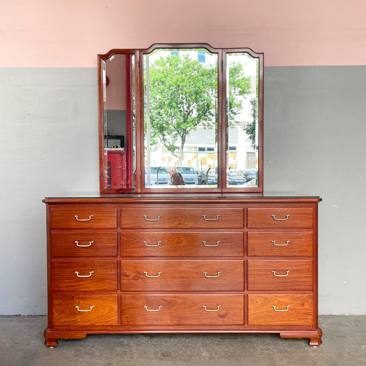Rosewood Dresser with Tri-Fold Mirror