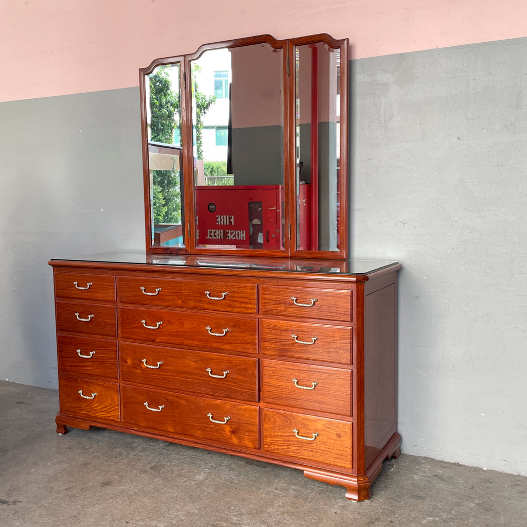 Rosewood Dresser with Tri-Fold Mirror