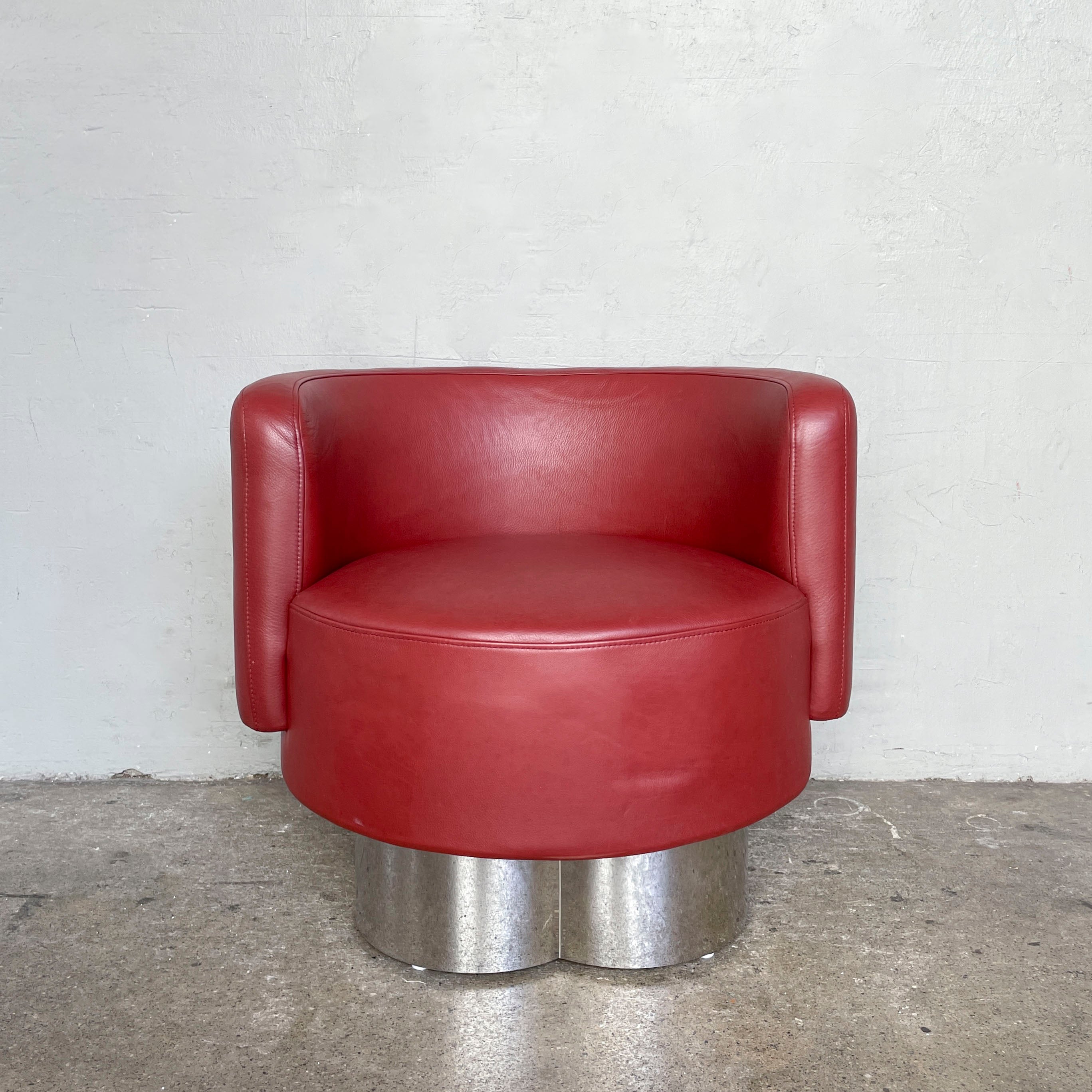 Red Leather Tub Lounge Chair