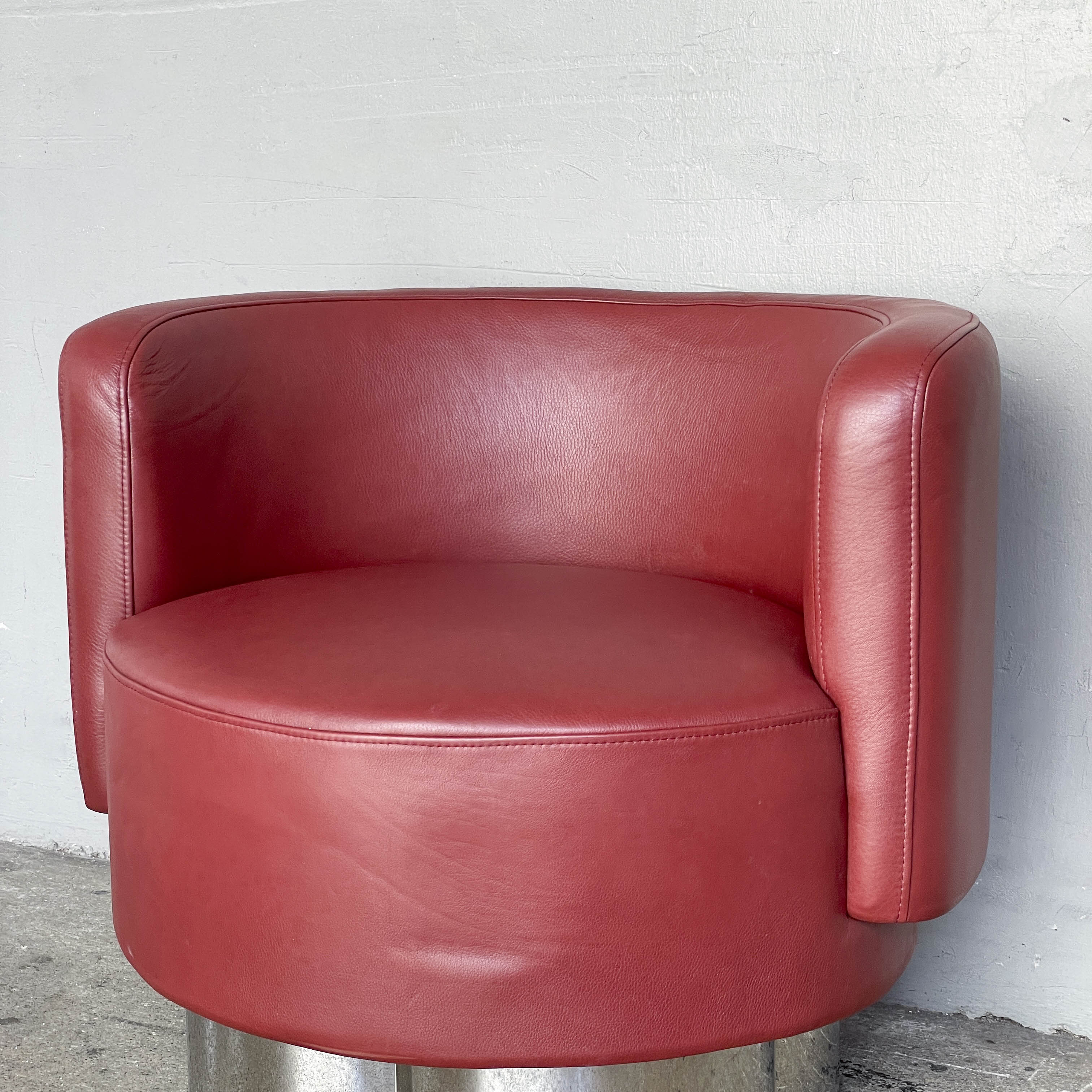 Red Leather Tub Lounge Chair
