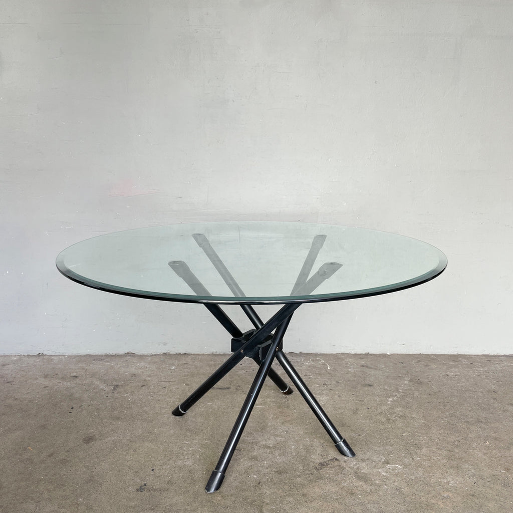 Glass Top Cross-Leg Dining Table