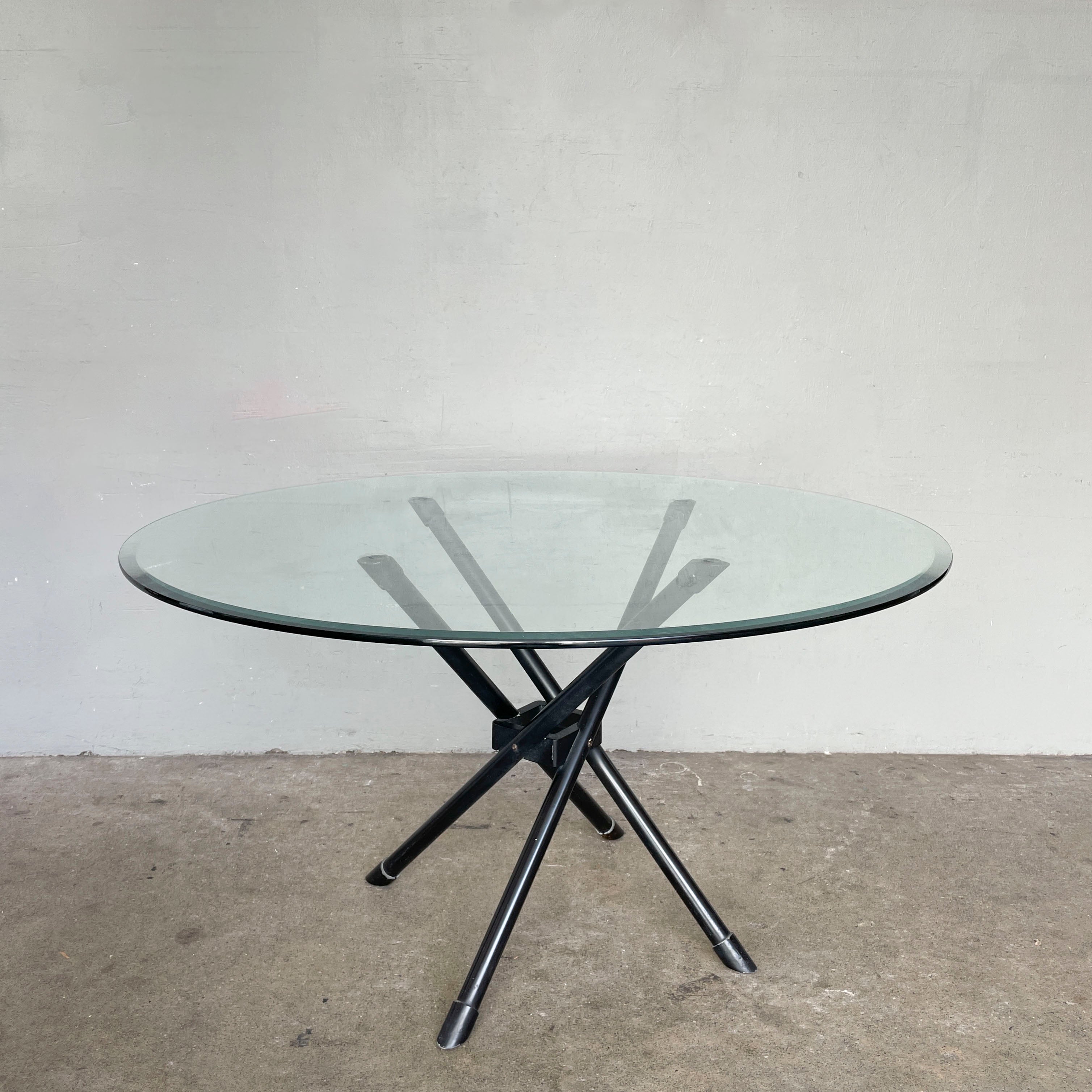 Glass Top Cross-Leg Dining Table