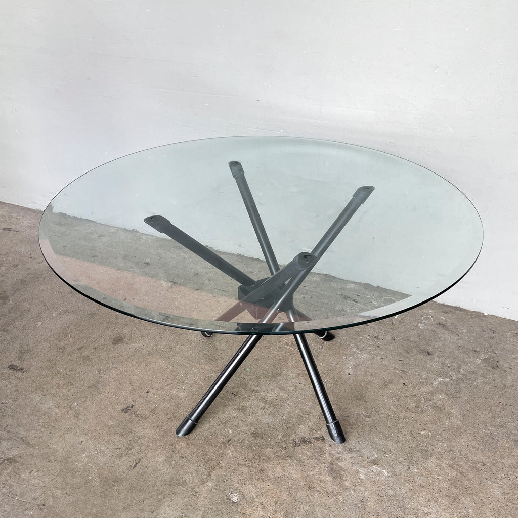 Glass Top Cross-Leg Dining Table
