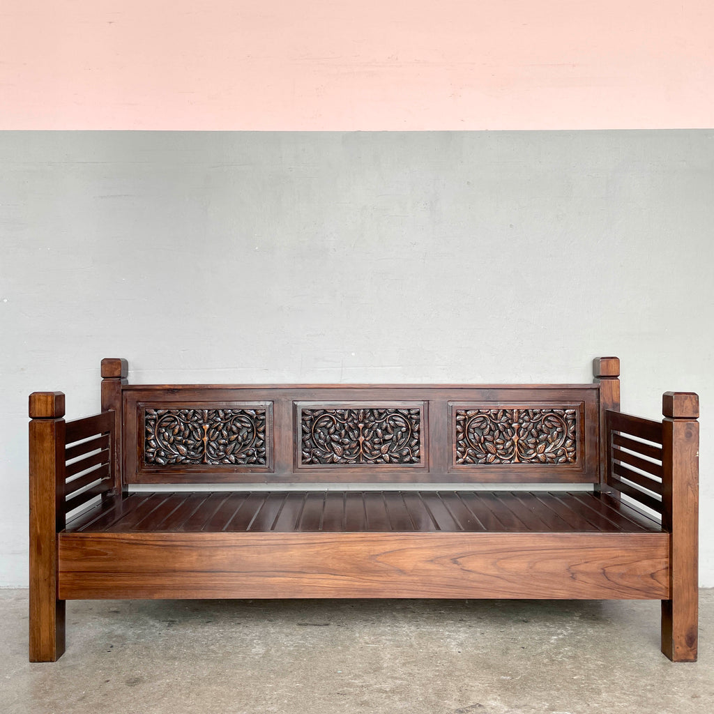 Teak Floral Carved Daybed