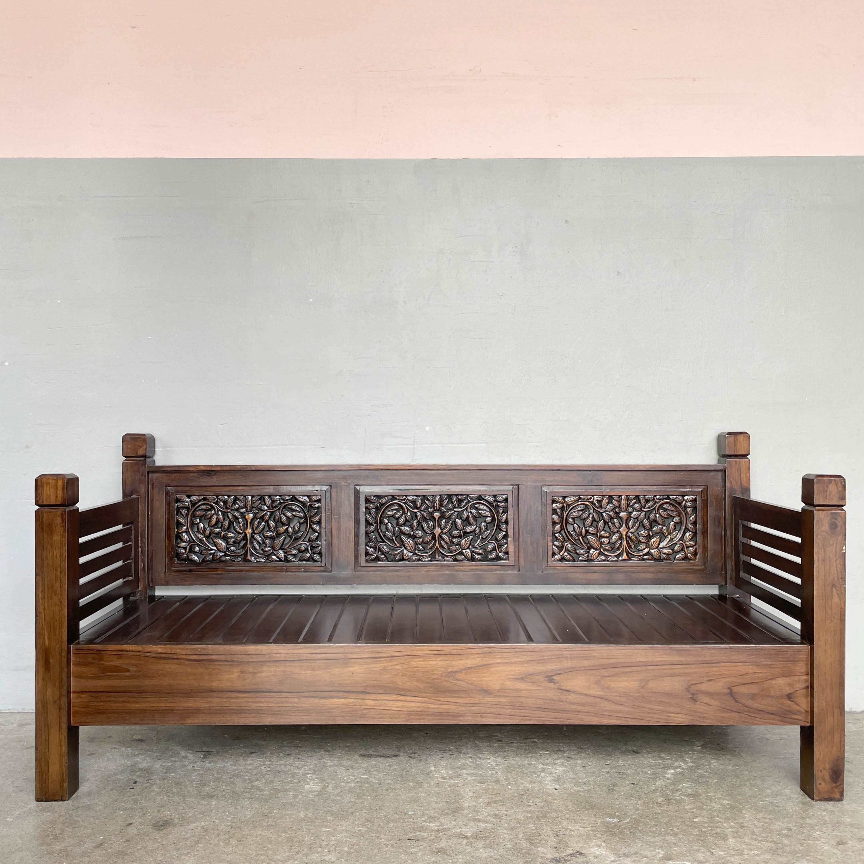 Teak Floral Carved Daybed
