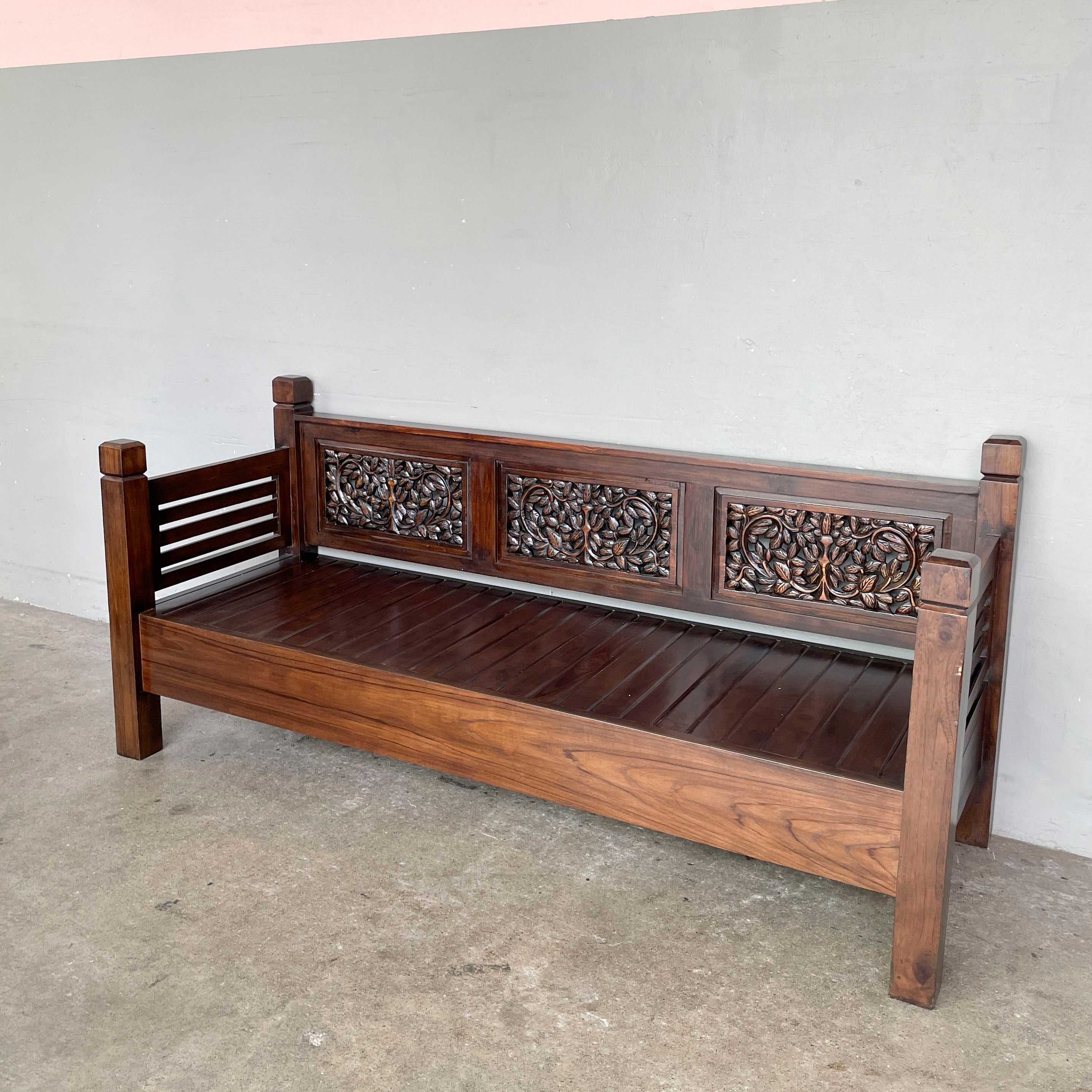 Teak Floral Carved Daybed