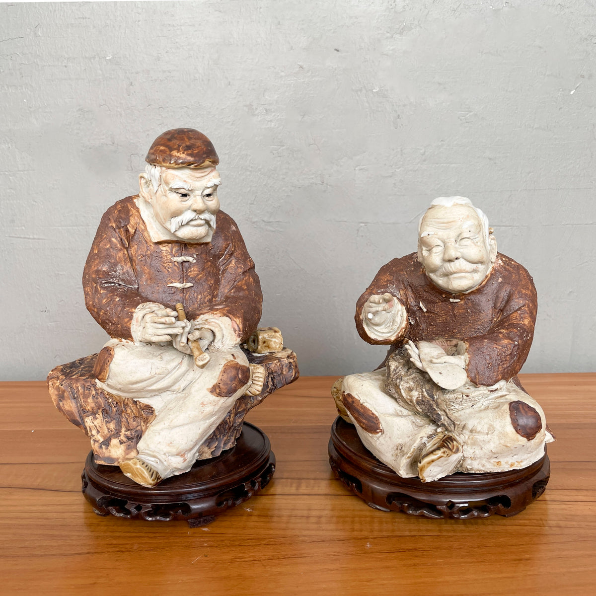 Rustic Elderly Couple Ceramic Figurines