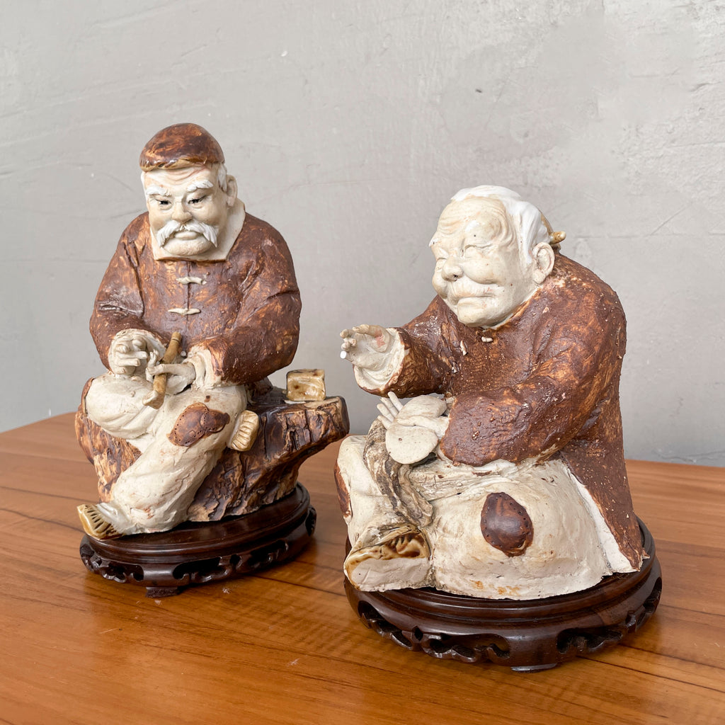 Rustic Elderly Couple Ceramic Figurines