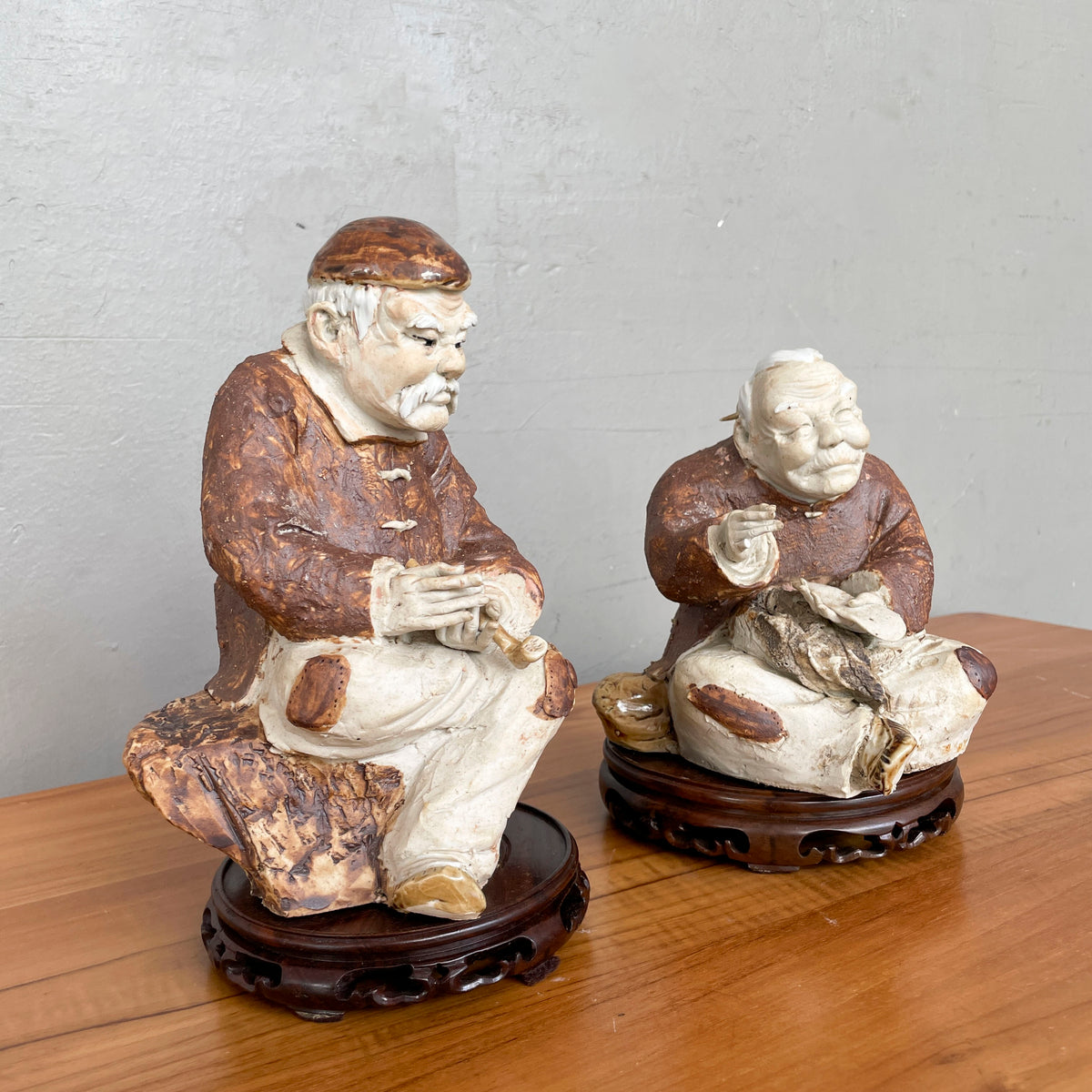 Rustic Elderly Couple Ceramic Figurines