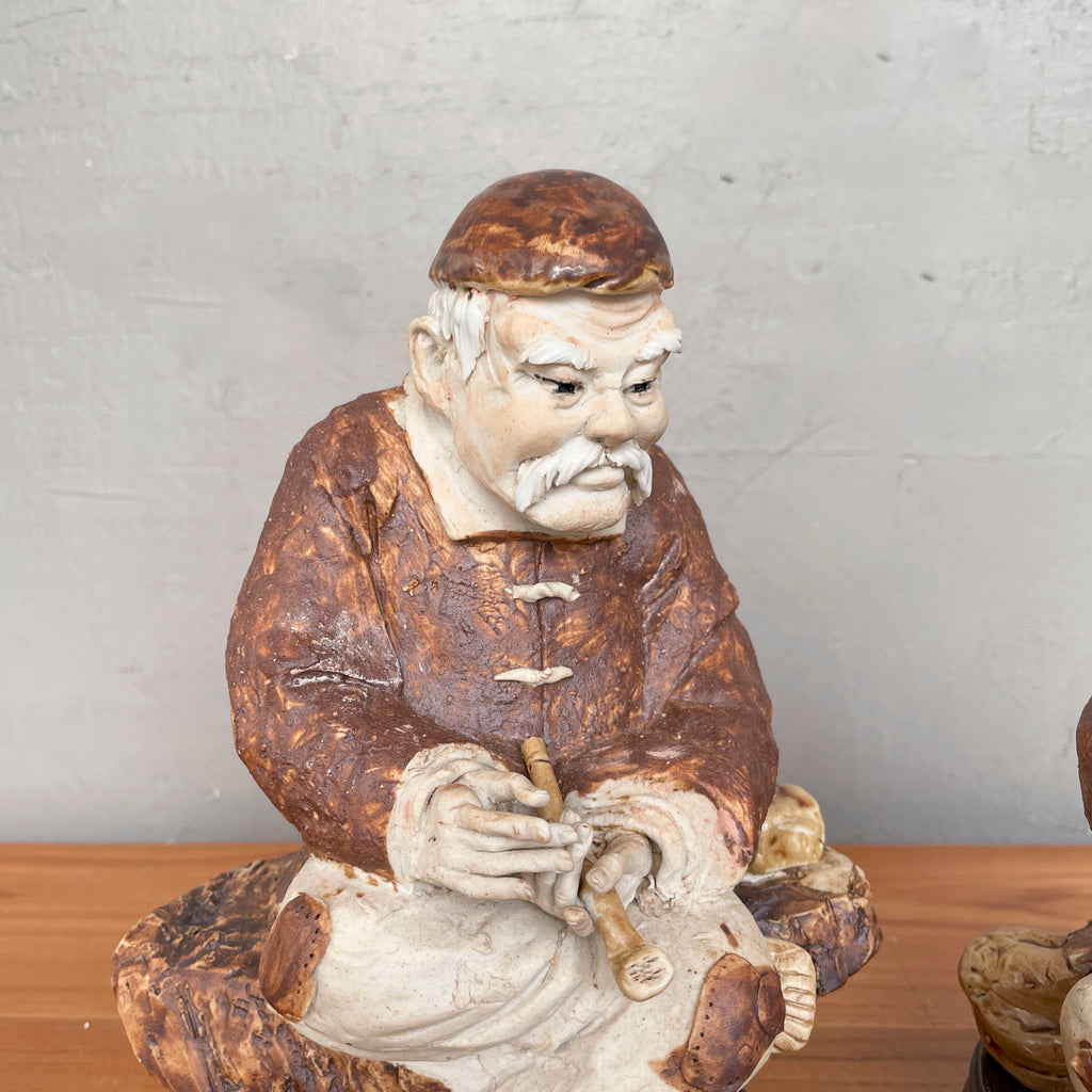 Rustic Elderly Couple Ceramic Figurines