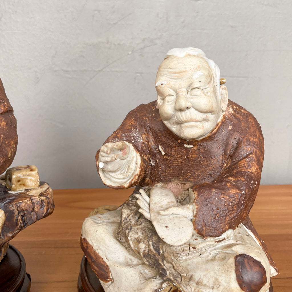 Rustic Elderly Couple Ceramic Figurines