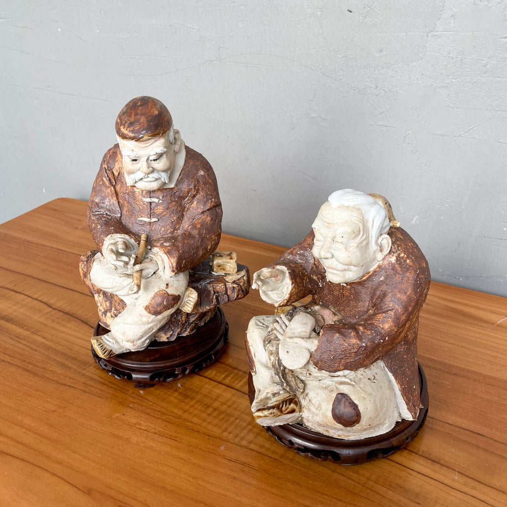 Rustic Elderly Couple Ceramic Figurines