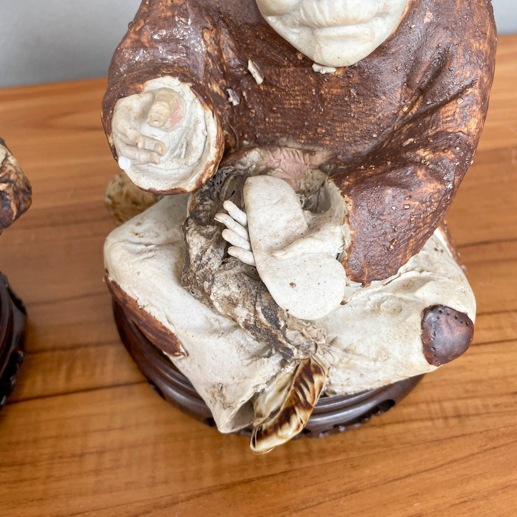 Rustic Elderly Couple Ceramic Figurines