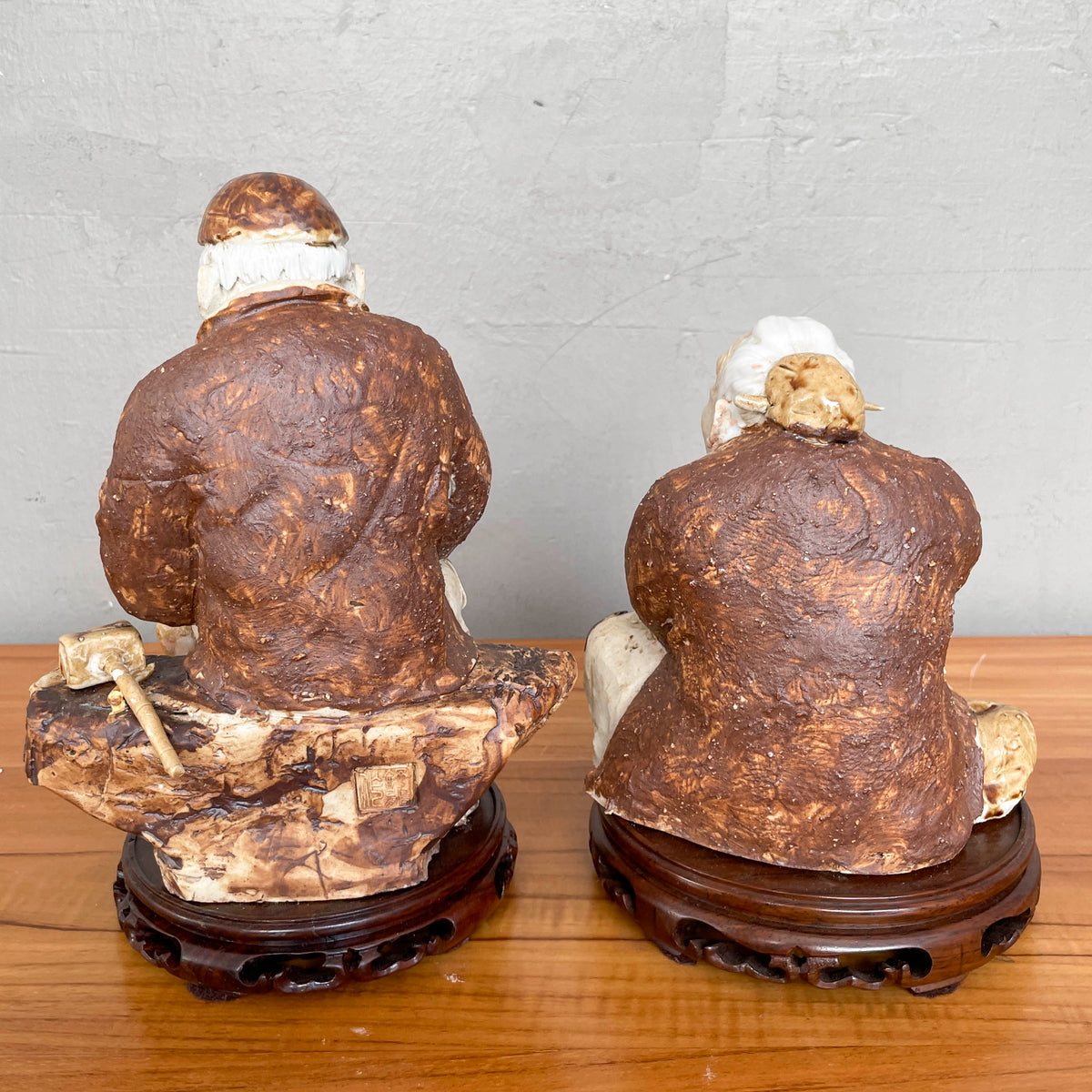 Rustic Elderly Couple Ceramic Figurines