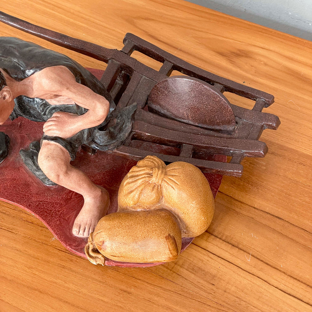 Resting Labourer with Wheelbarrow Ceramic Figurine