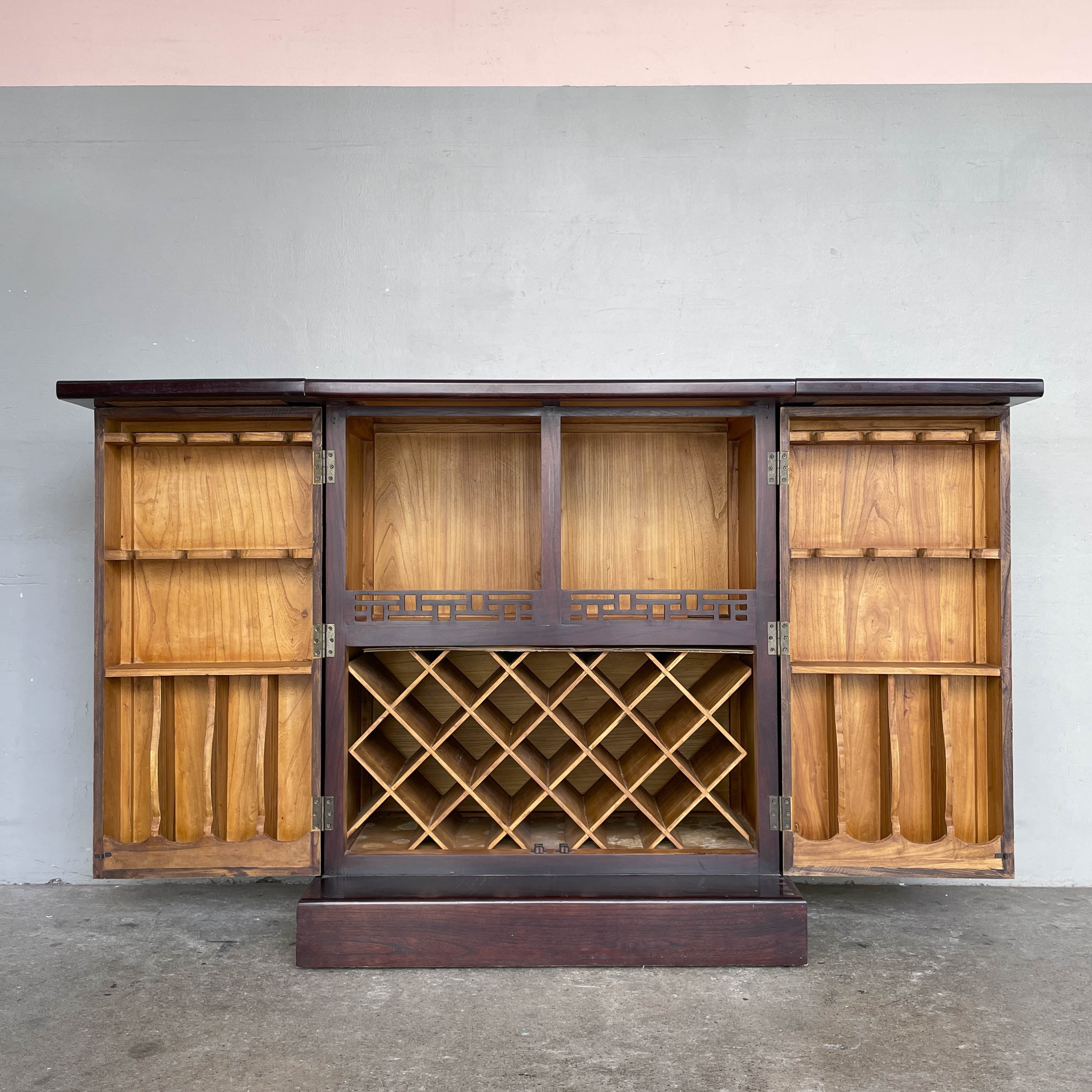 Elm Bar Cabinet with Rattan Top