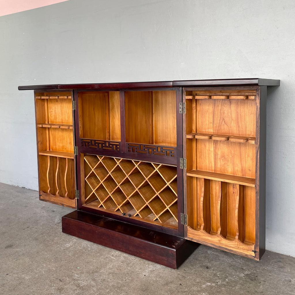 Elm Bar Cabinet with Rattan Top