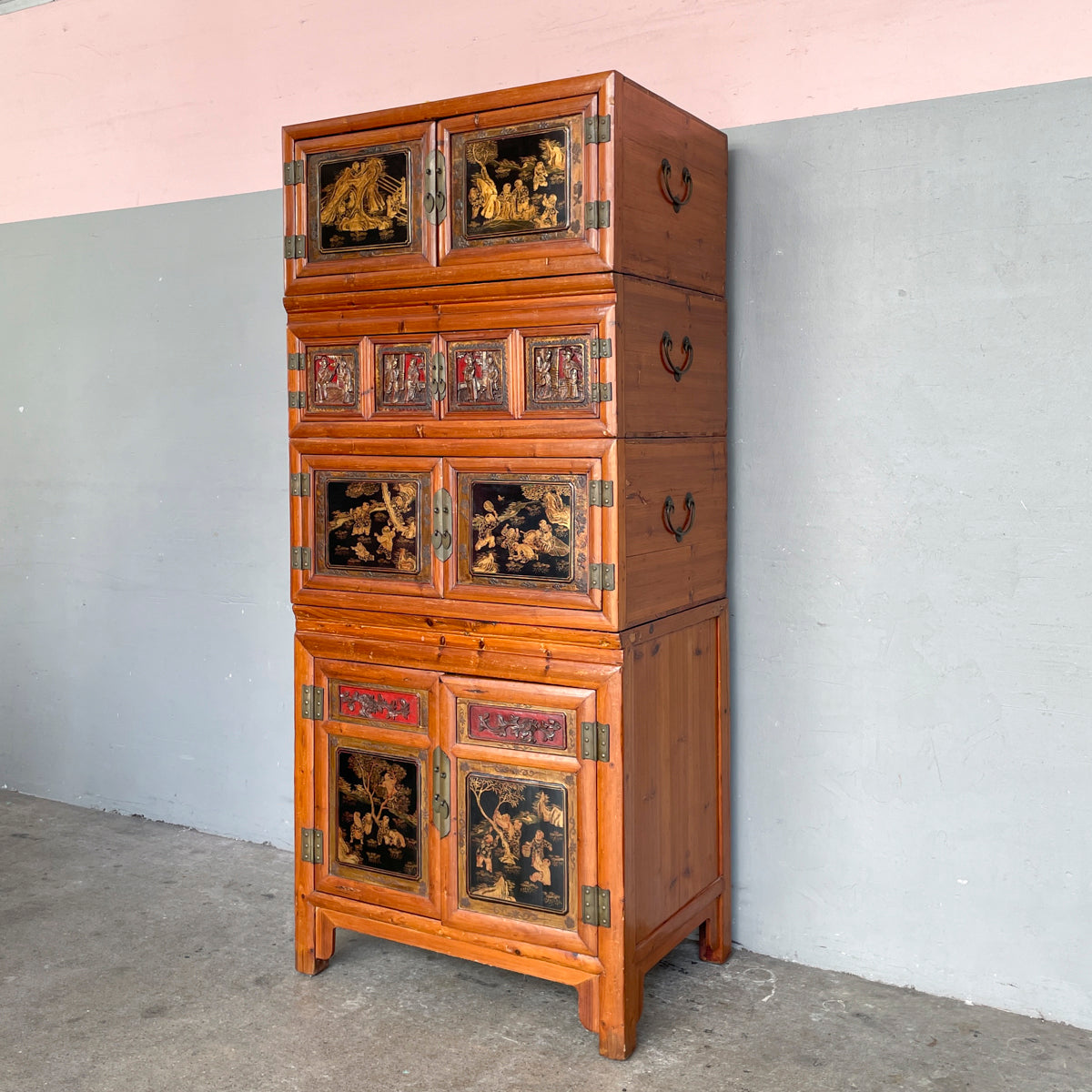 Chinese Elm Stackable Storage Chest/Cabinet