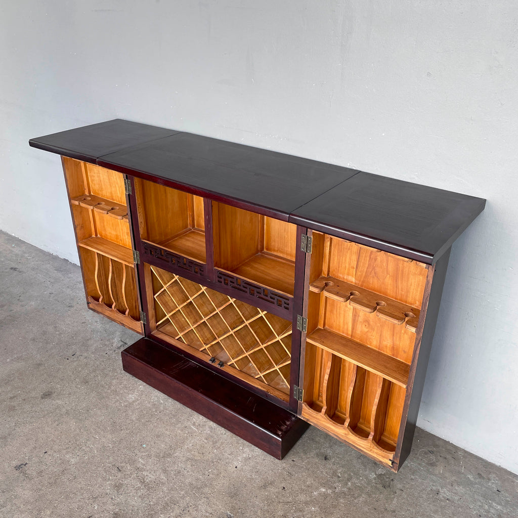 Elm Bar Cabinet with Rattan Top