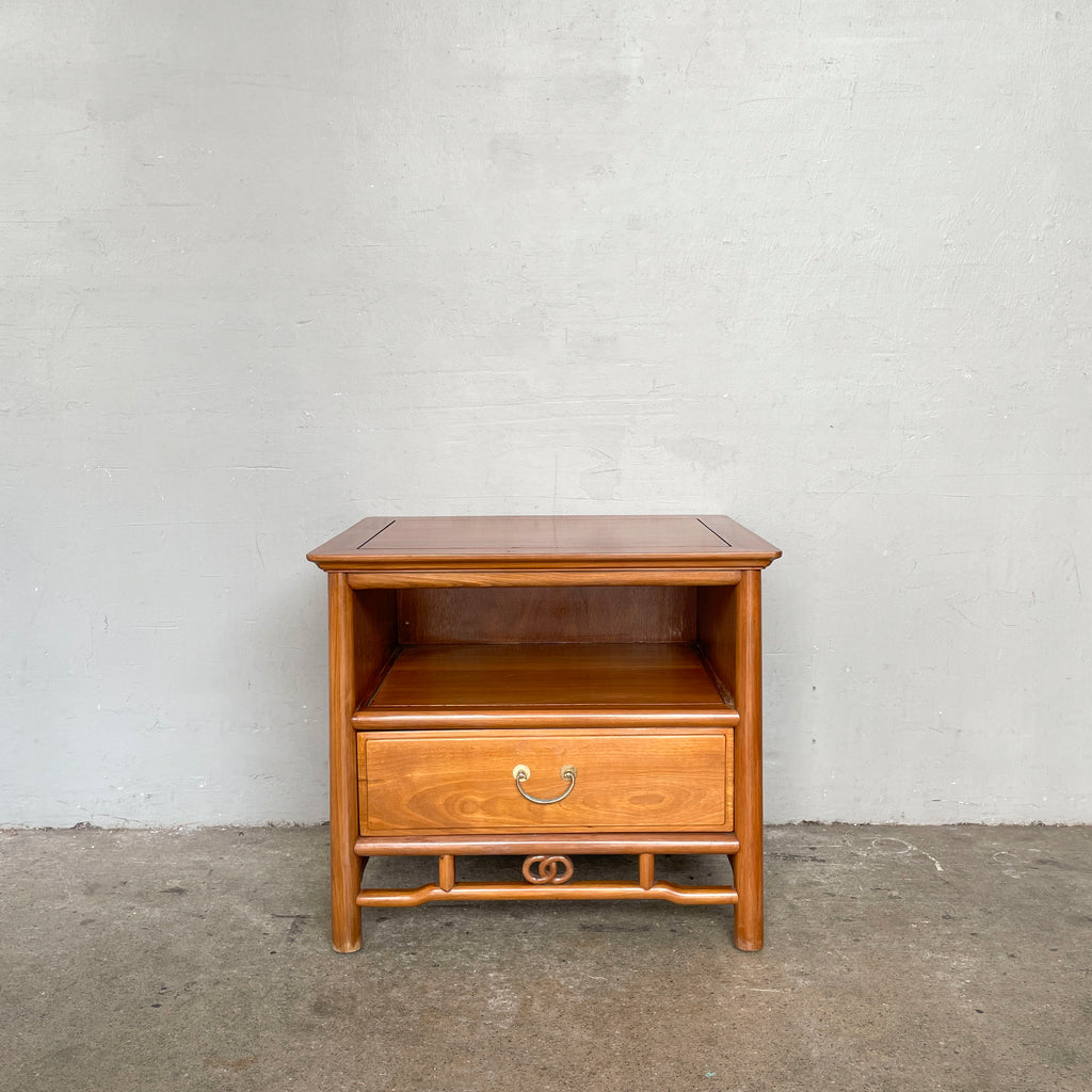 Vintage Elm Side Table with Drawer