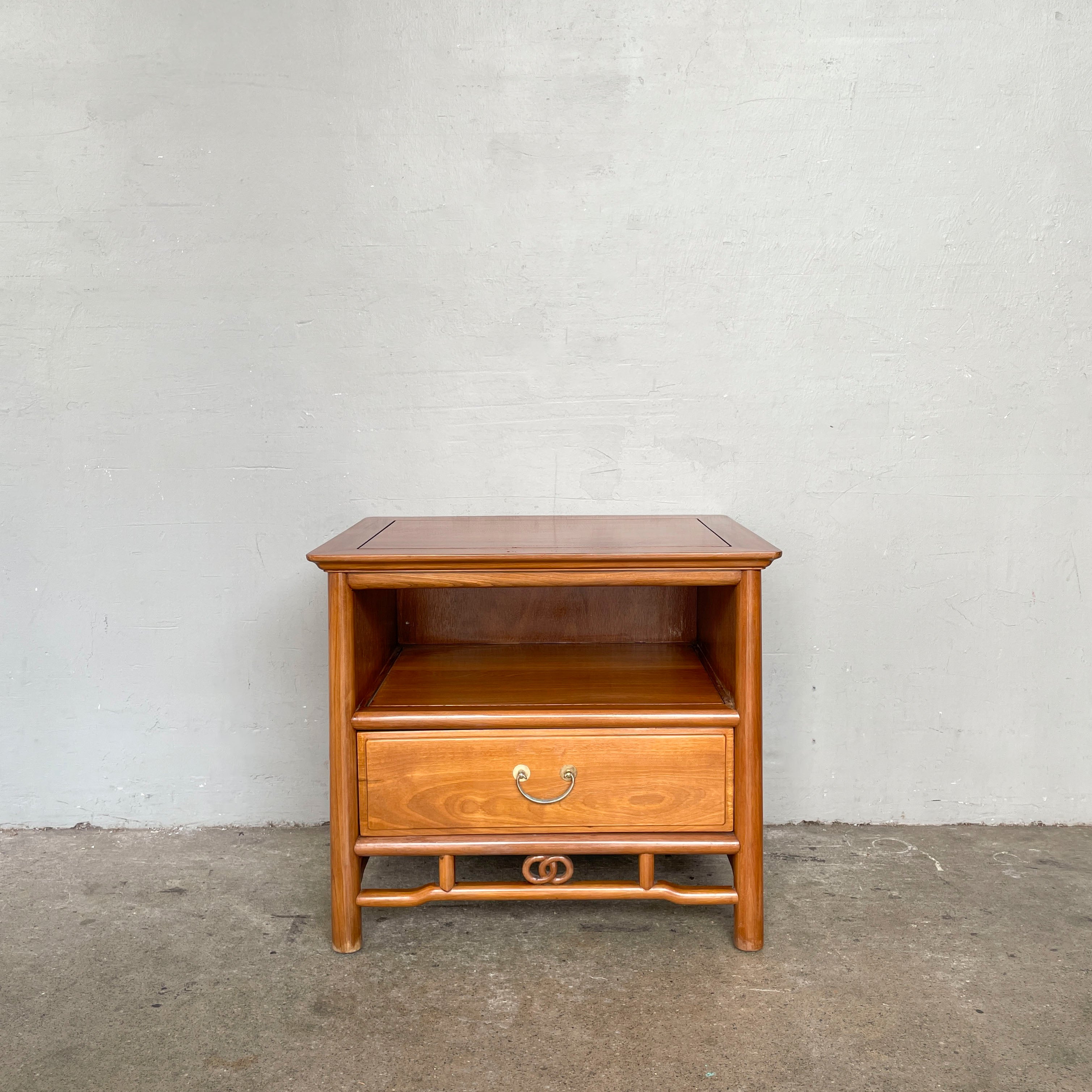 Vintage Elm Side Table with Drawer