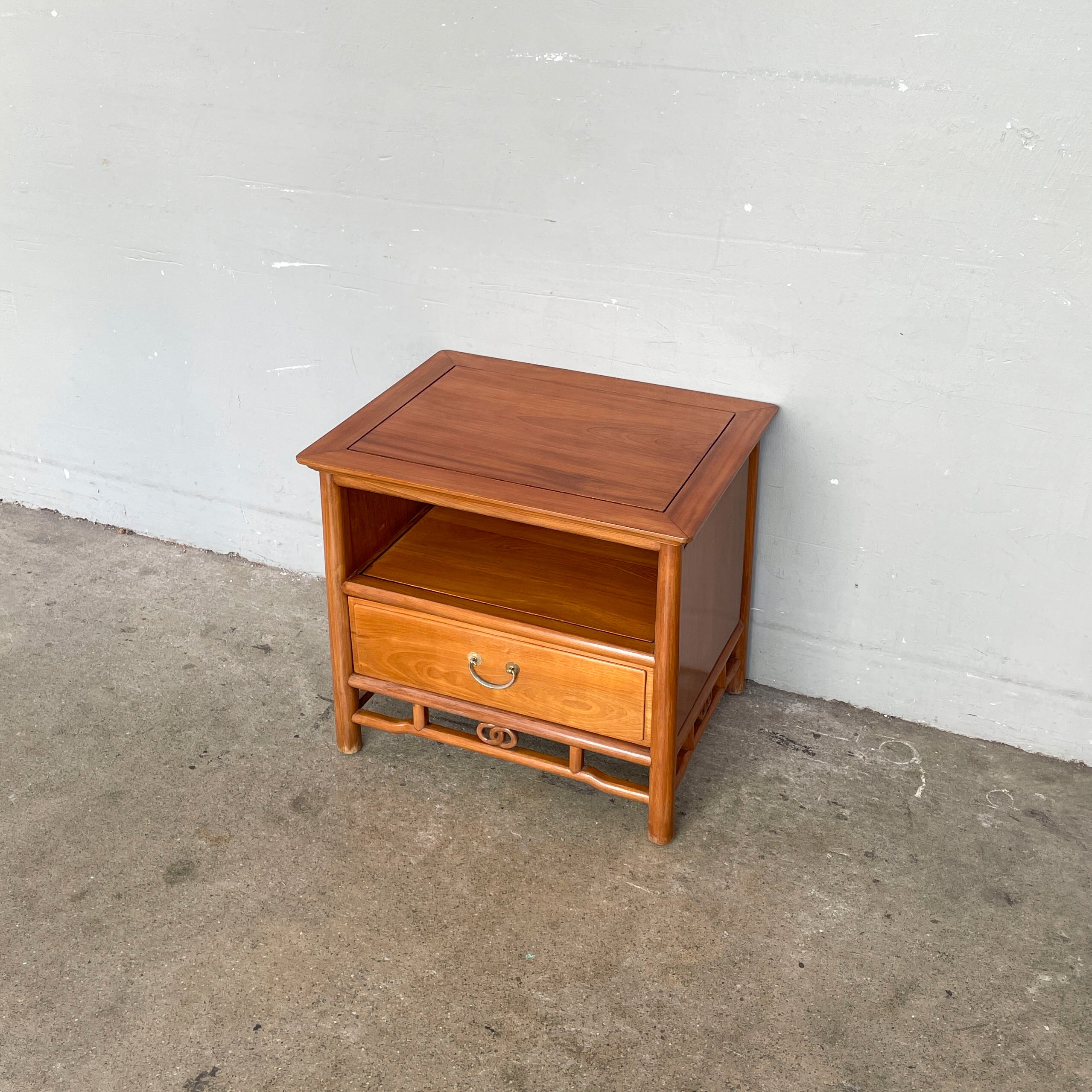 Vintage Elm Side Table with Drawer