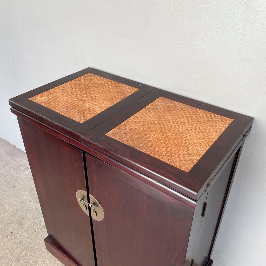Elm Bar Cabinet with Rattan Top