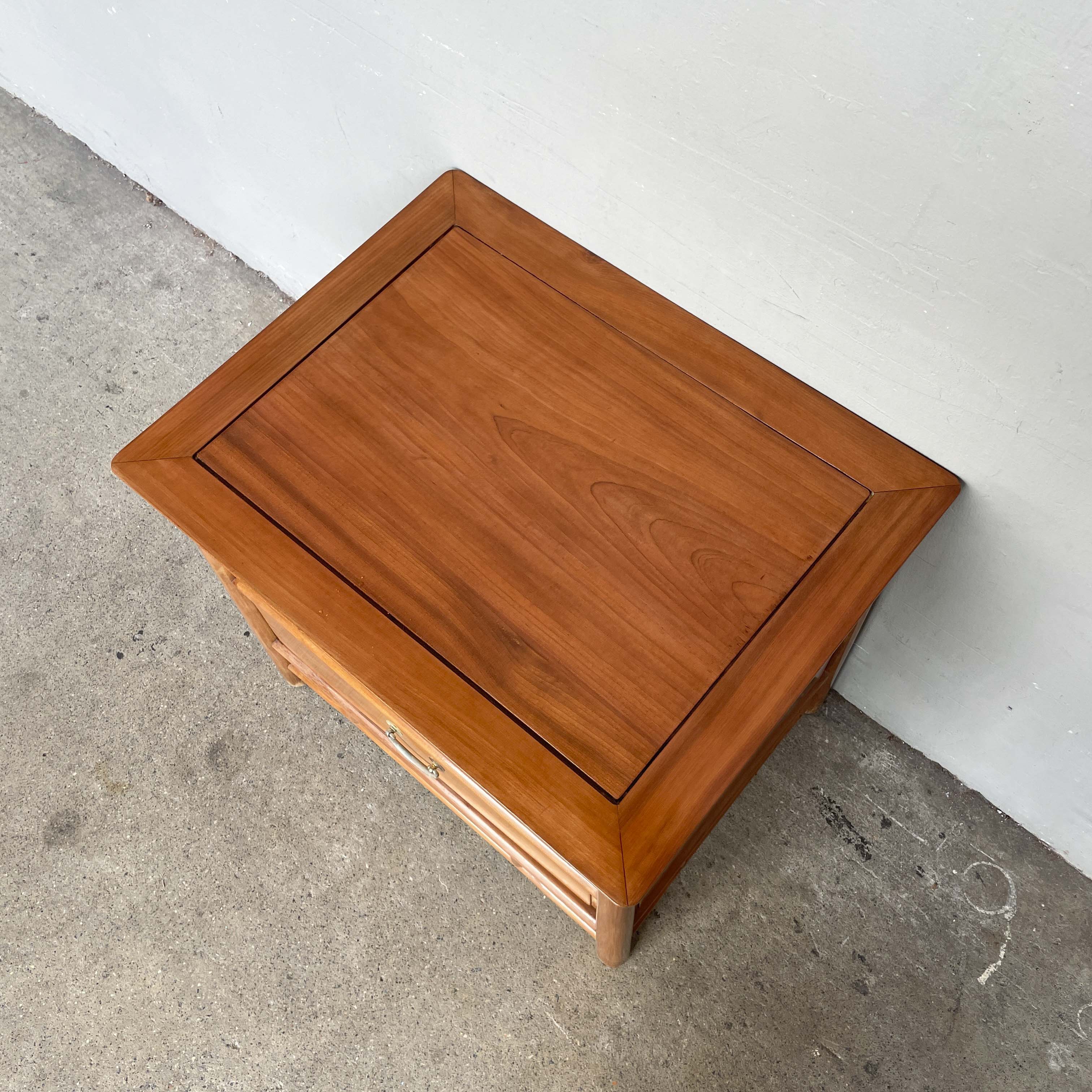 Vintage Elm Side Table with Drawer